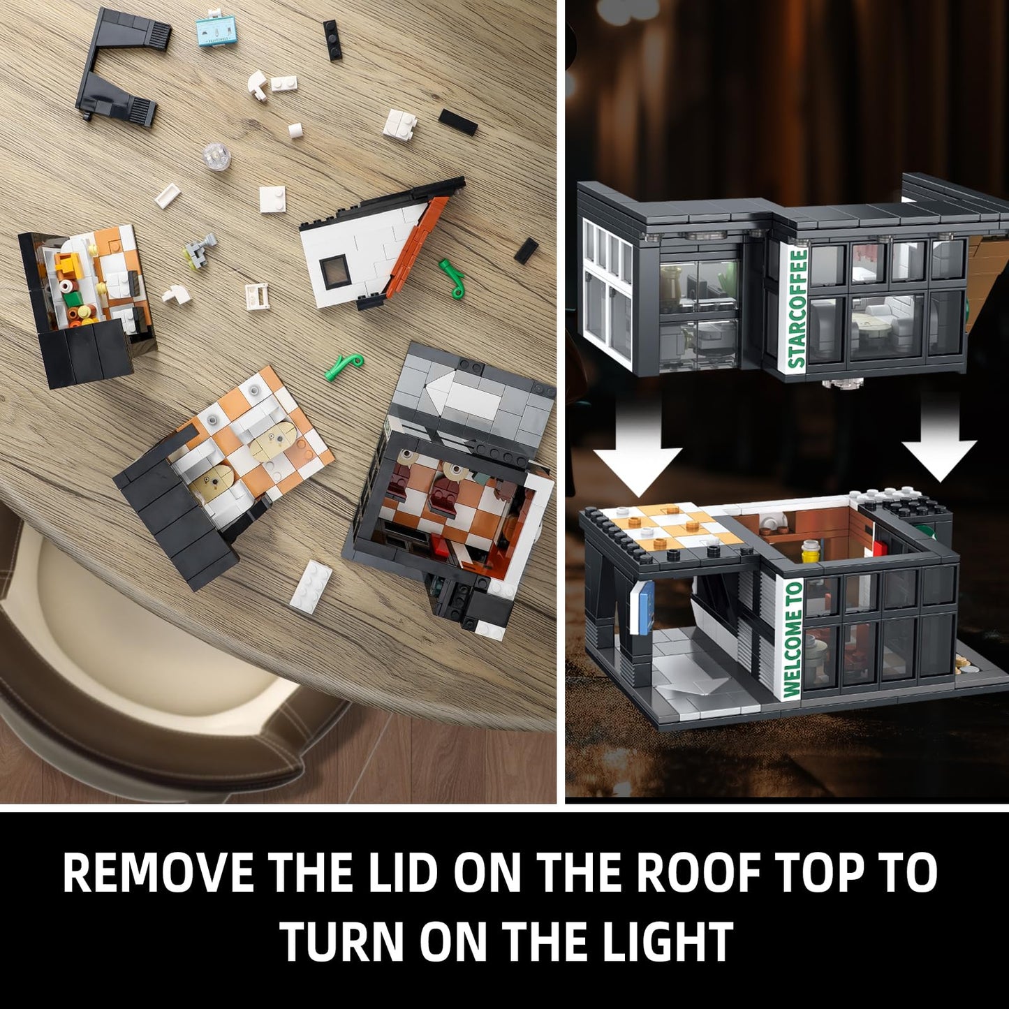 NEWABWN City Coffee House Building Set with Light – 581 PCS