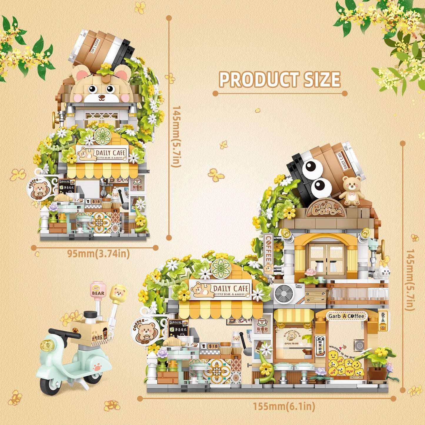 NEWABWN Street View Coffee Shop Mini Building Blocks – 1077 PCS, Creative Architecture Toy