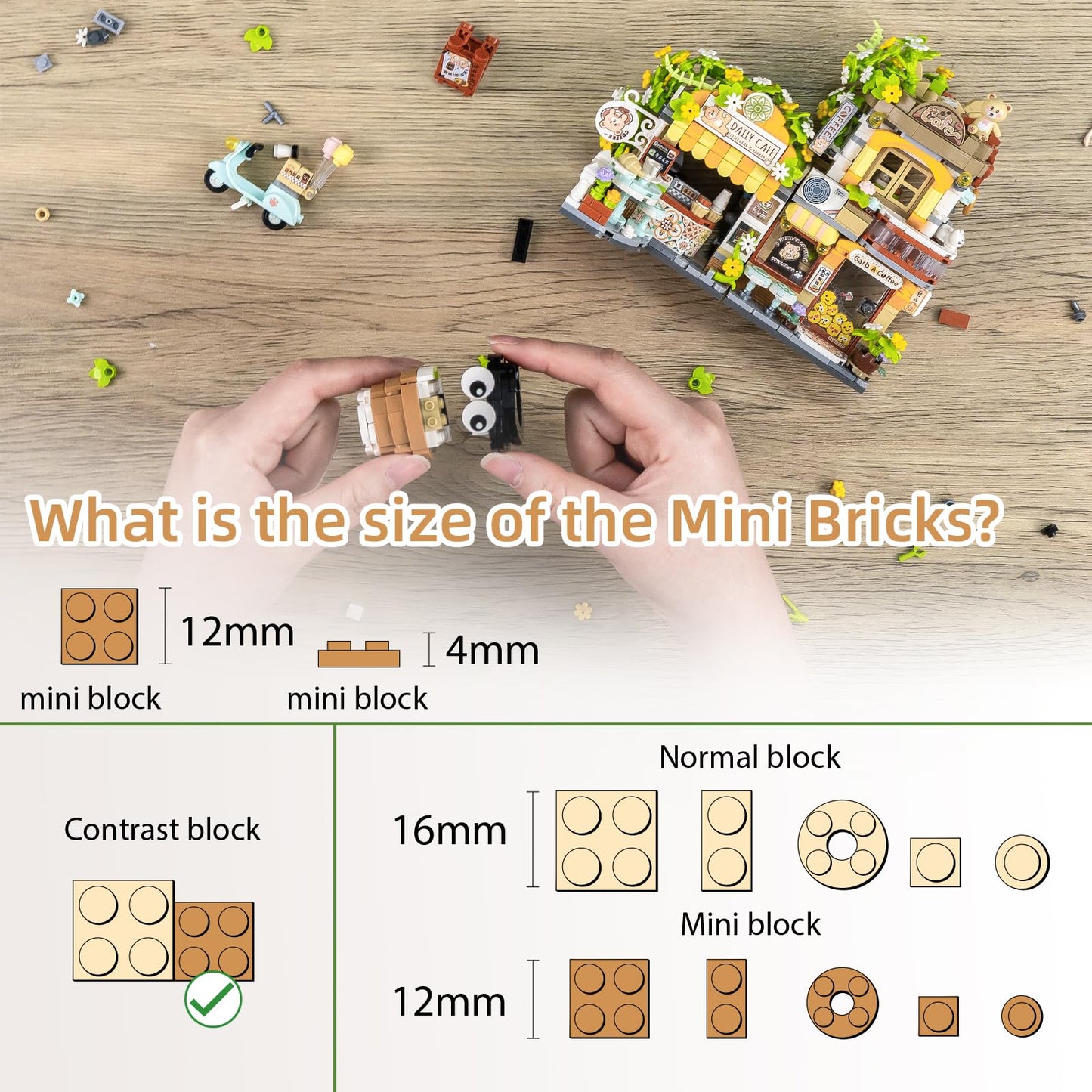 NEWABWN Street View Coffee Shop Mini Building Blocks – 1077 PCS, Creative Architecture Toy