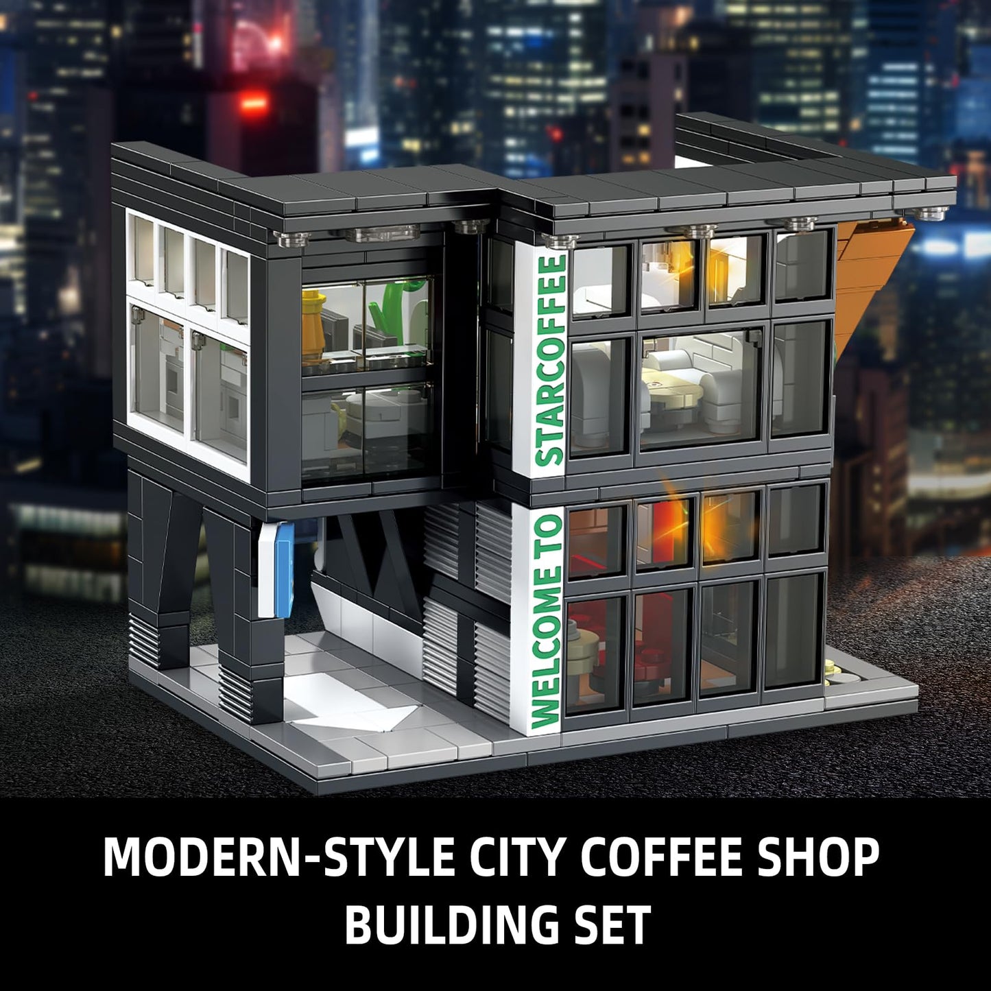 NEWABWN City Coffee House Building Set with Light – 581 PCS