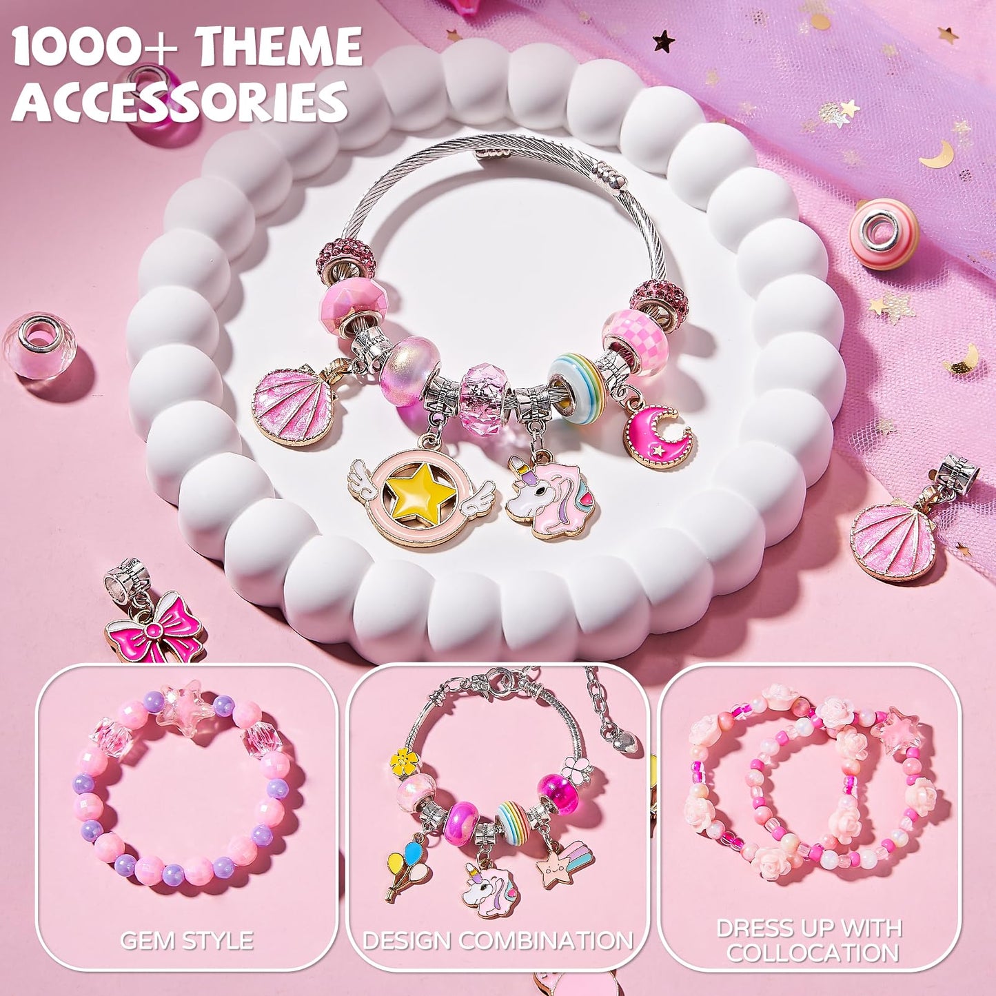 NewBandMo Jewelry Making Kit for Girls 8-12 — DIY Bracelet & Bead Craft Set (Pink)