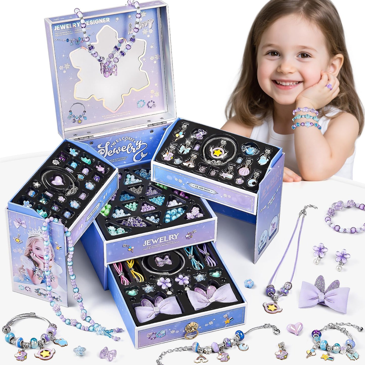 NewBandMo Jewelry Making Kit for Girls 8-12 — DIY Bracelet & Necklace Craft Kit (Purple)