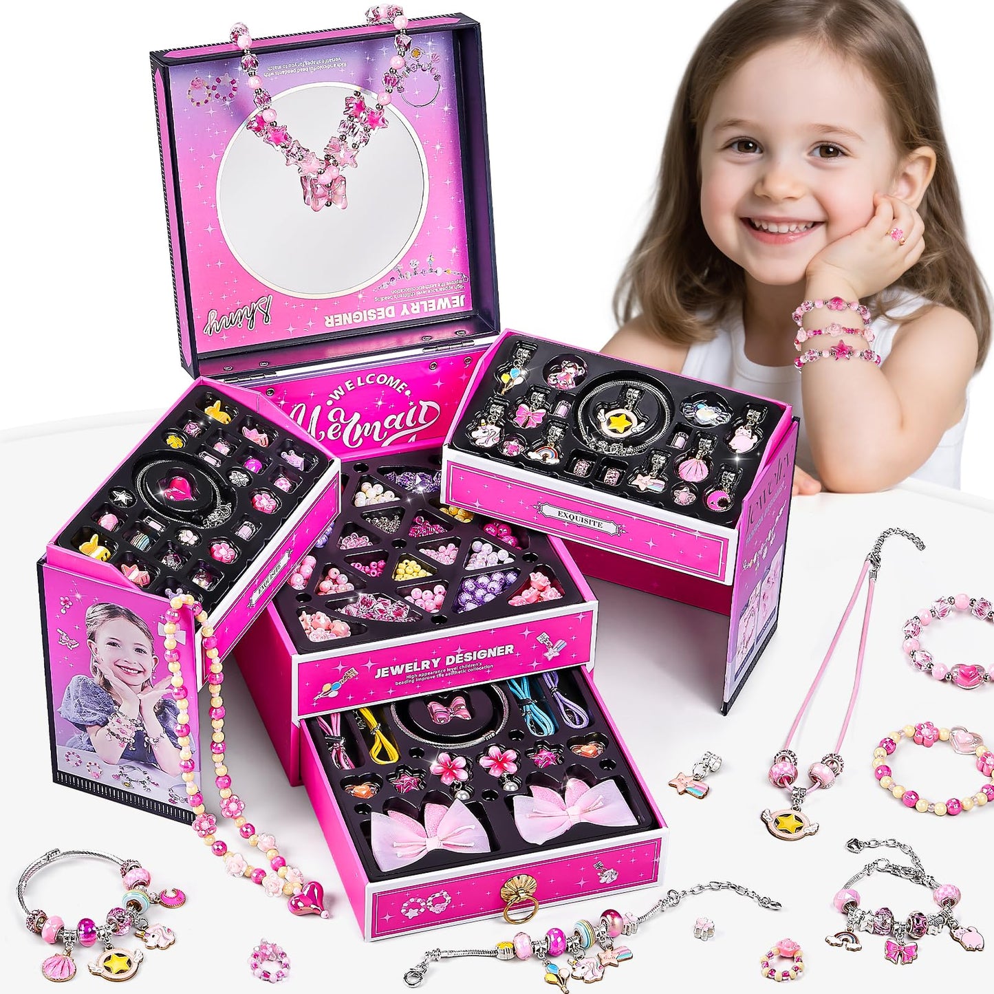 NewBandMo Jewelry Making Kit for Girls 8-12 — DIY Bracelet & Bead Craft Set (Pink)