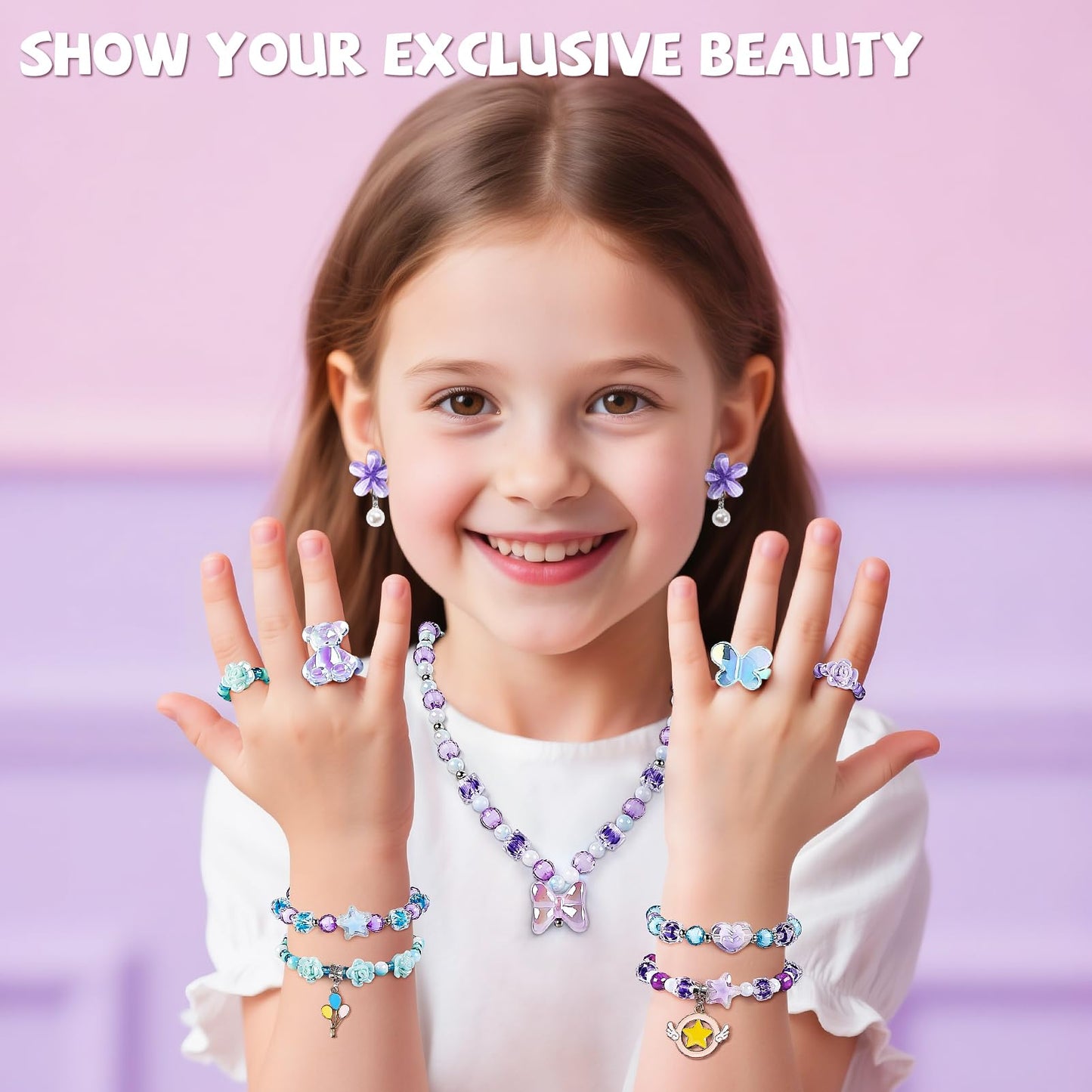 NewBandMo Jewelry Making Kit for Girls 8-12 — DIY Bracelet & Necklace Craft Kit (Purple)