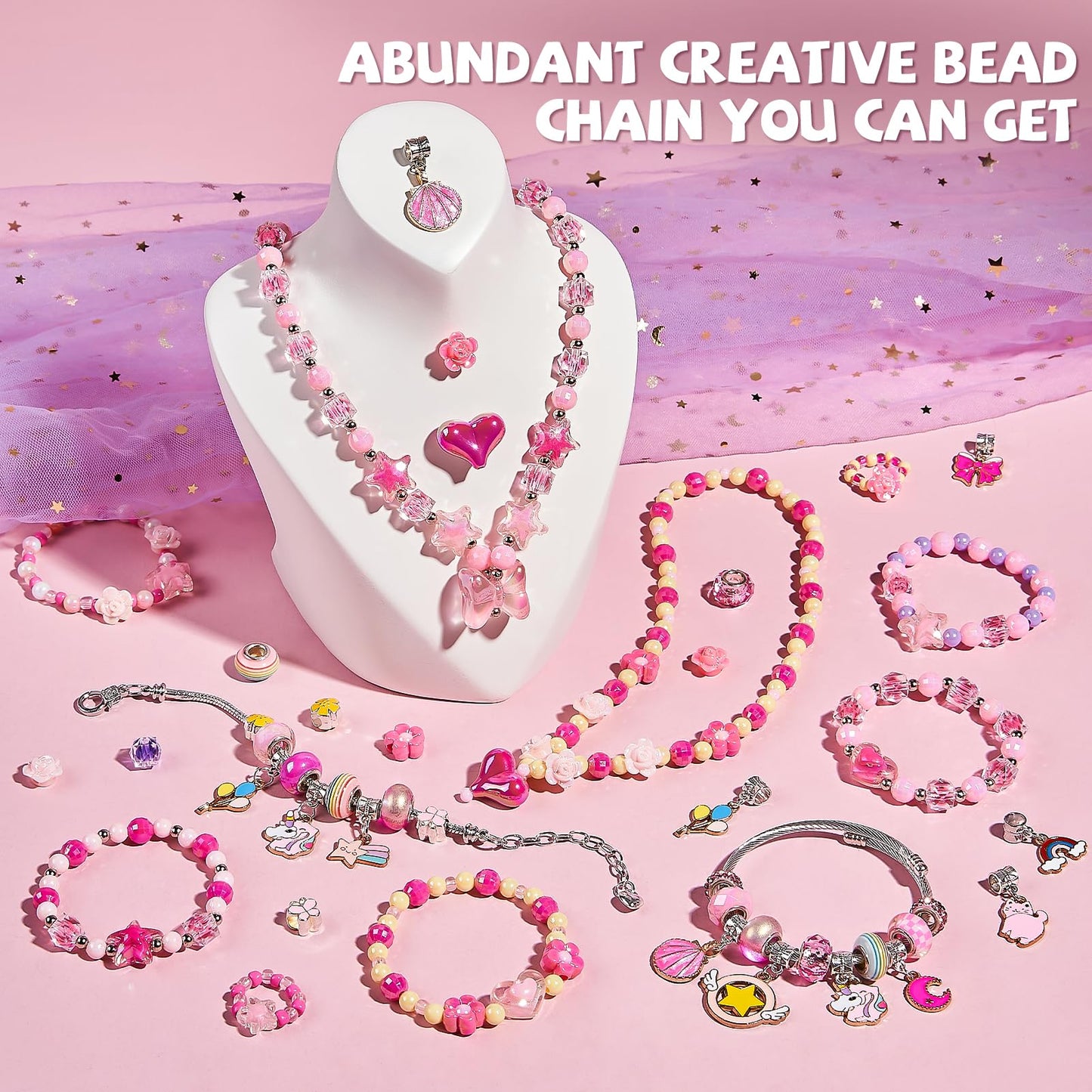 NewBandMo Jewelry Making Kit for Girls 8-12 — DIY Bracelet & Bead Craft Set (Pink)