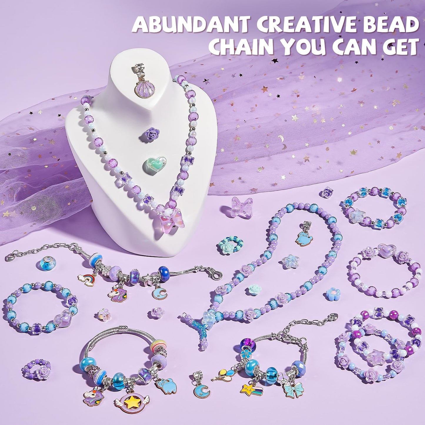 NewBandMo Jewelry Making Kit for Girls 8-12 — DIY Bracelet & Necklace Craft Kit (Purple)
