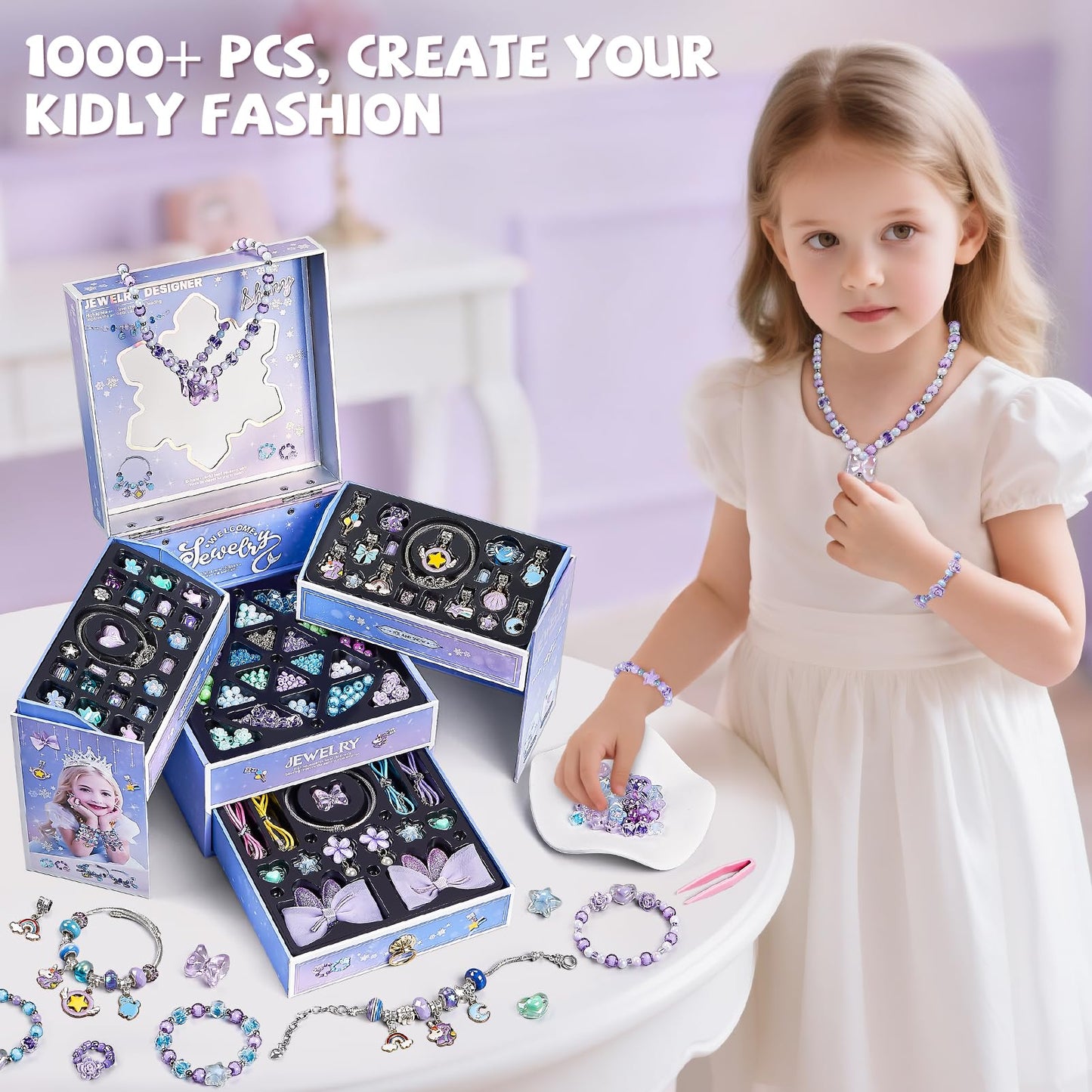 NewBandMo Jewelry Making Kit for Girls 8-12 — DIY Bracelet & Necklace Craft Kit (Purple)