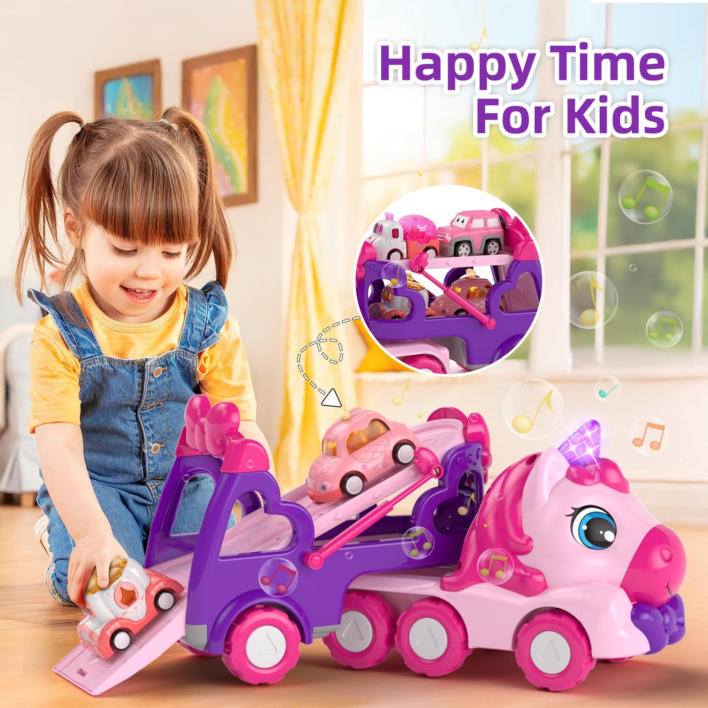 Newcrave 7-in-1 Carrier Truck & Cars Toy Set – Lights & Music for Ages 1–4
