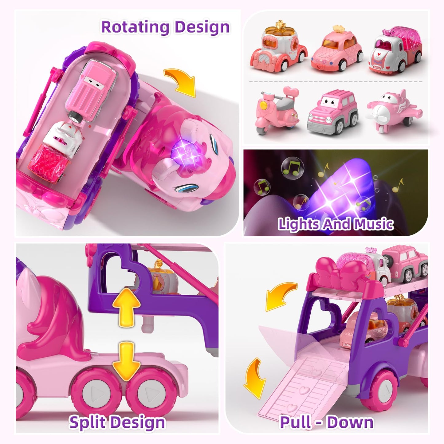 Newcrave 7-in-1 Carrier Truck & Cars Toy Set – Lights & Music for Ages 1–4