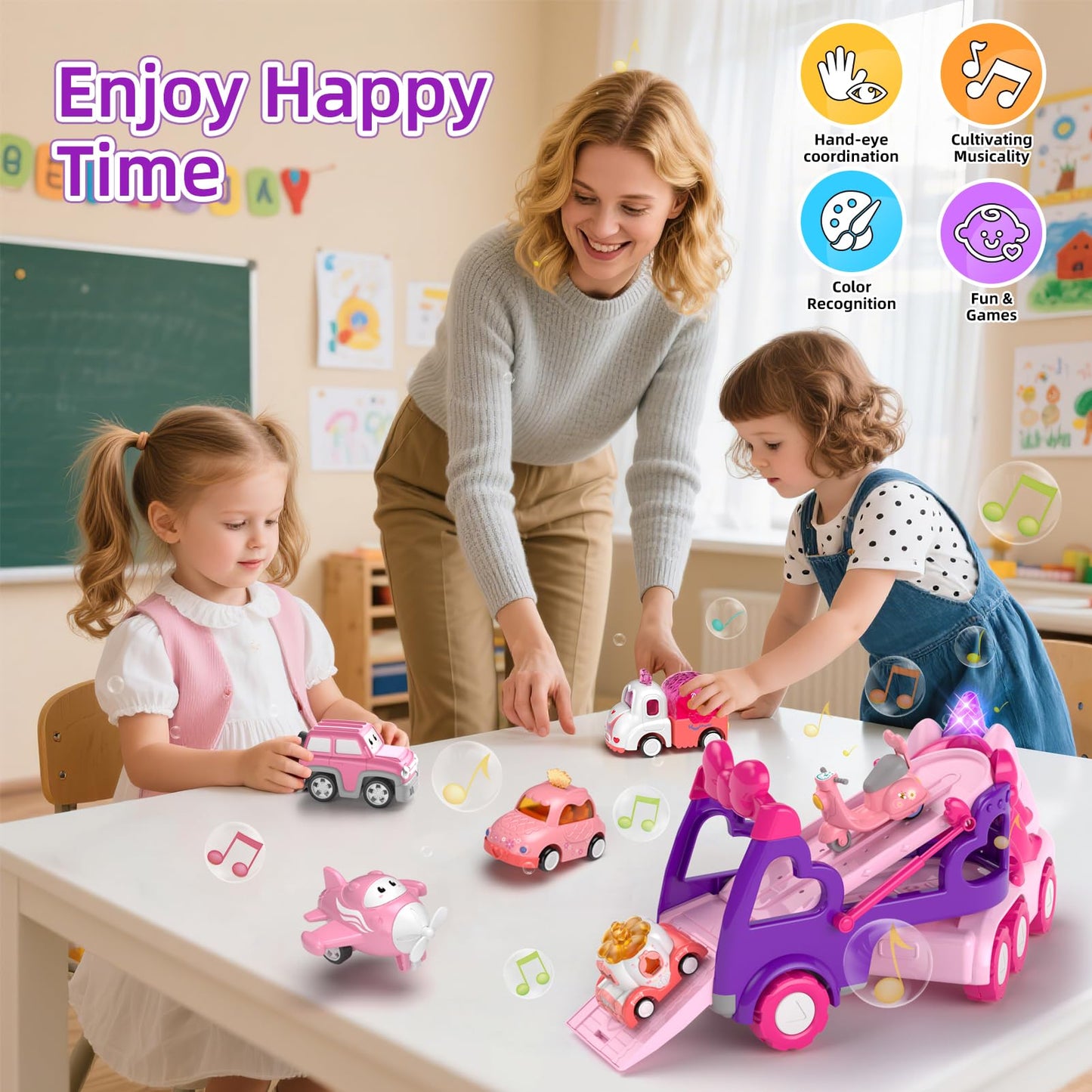 Newcrave 7-in-1 Carrier Truck & Cars Toy Set – Lights & Music for Ages 1–4