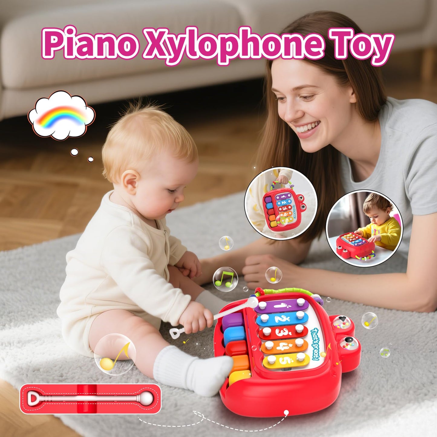 Newcrave 4-in-1 Baby Toys for 6-18 Months | Busy Cube, Piano Xylophone & Stacking Set
