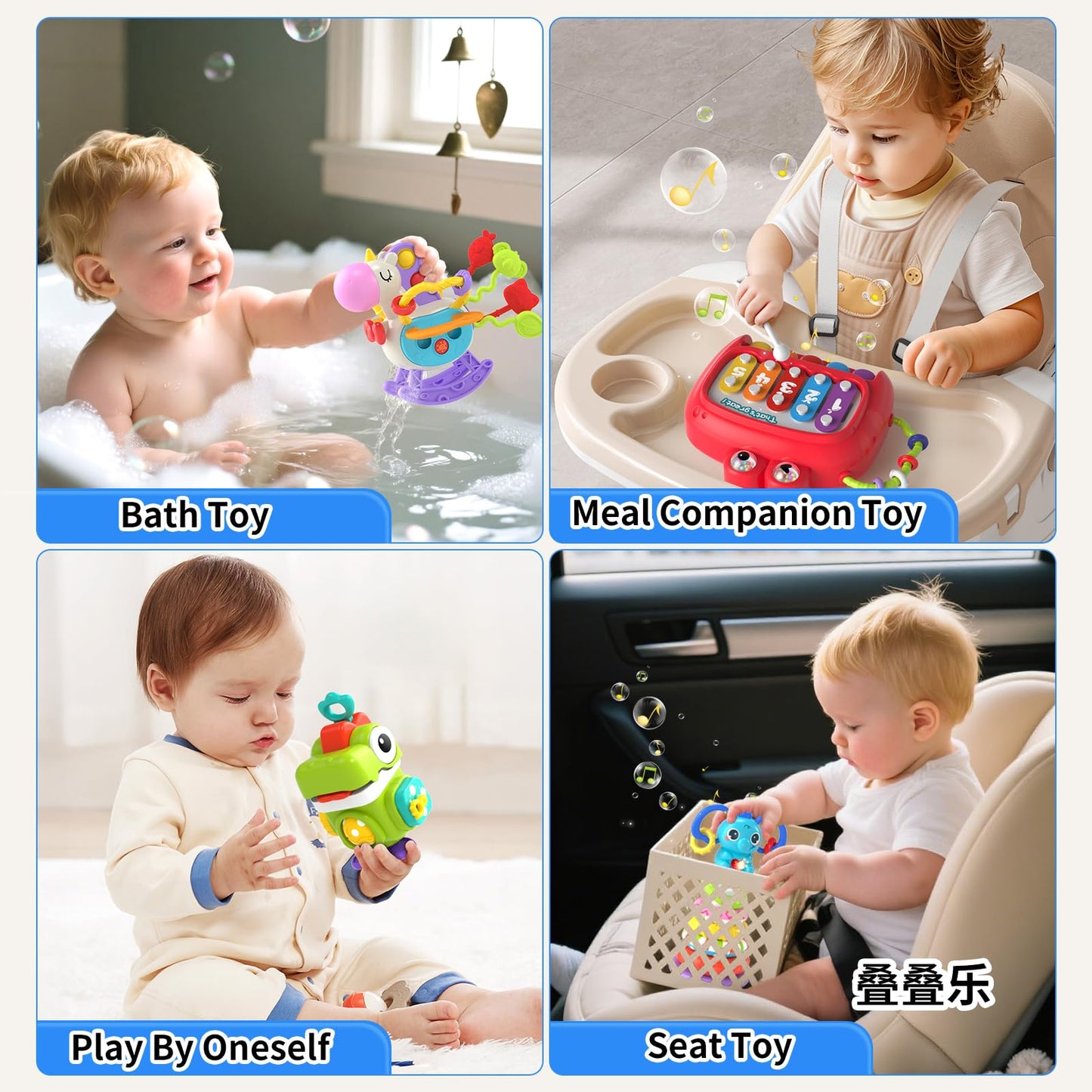 Newcrave 4-in-1 Baby Toys for 6-18 Months | Sensory Stacking & Musical Travel Cube