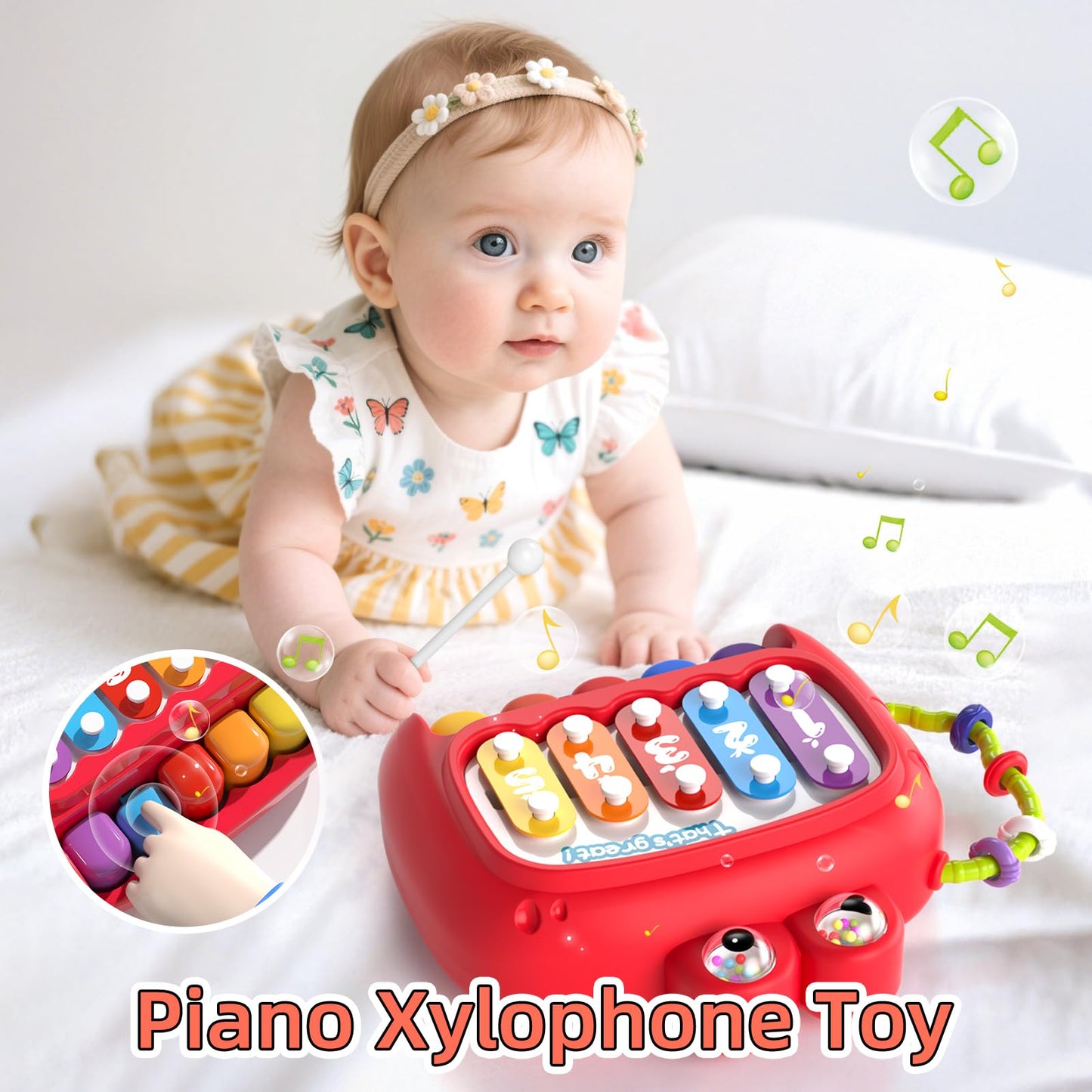 Newcrave 4-in-1 Baby Toys for 6-12 Months | Sensory, Stacking & Piano Xylophone Toy