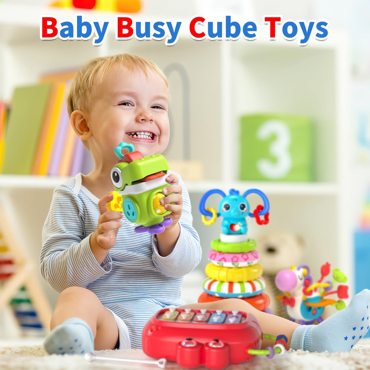 Newcrave 4-in-1 Baby Toys for 6-18 Months | Sensory Stacking & Musical Travel Cube