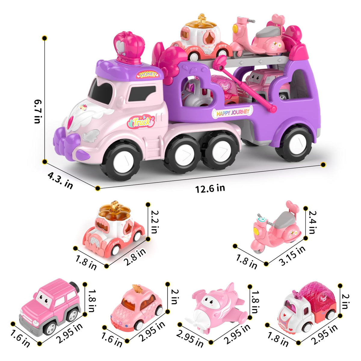 newcrave 7-in-1 Carrier Truck Toy for Toddlers 1–3 | Friction-Powered Cars with Lights & Sound