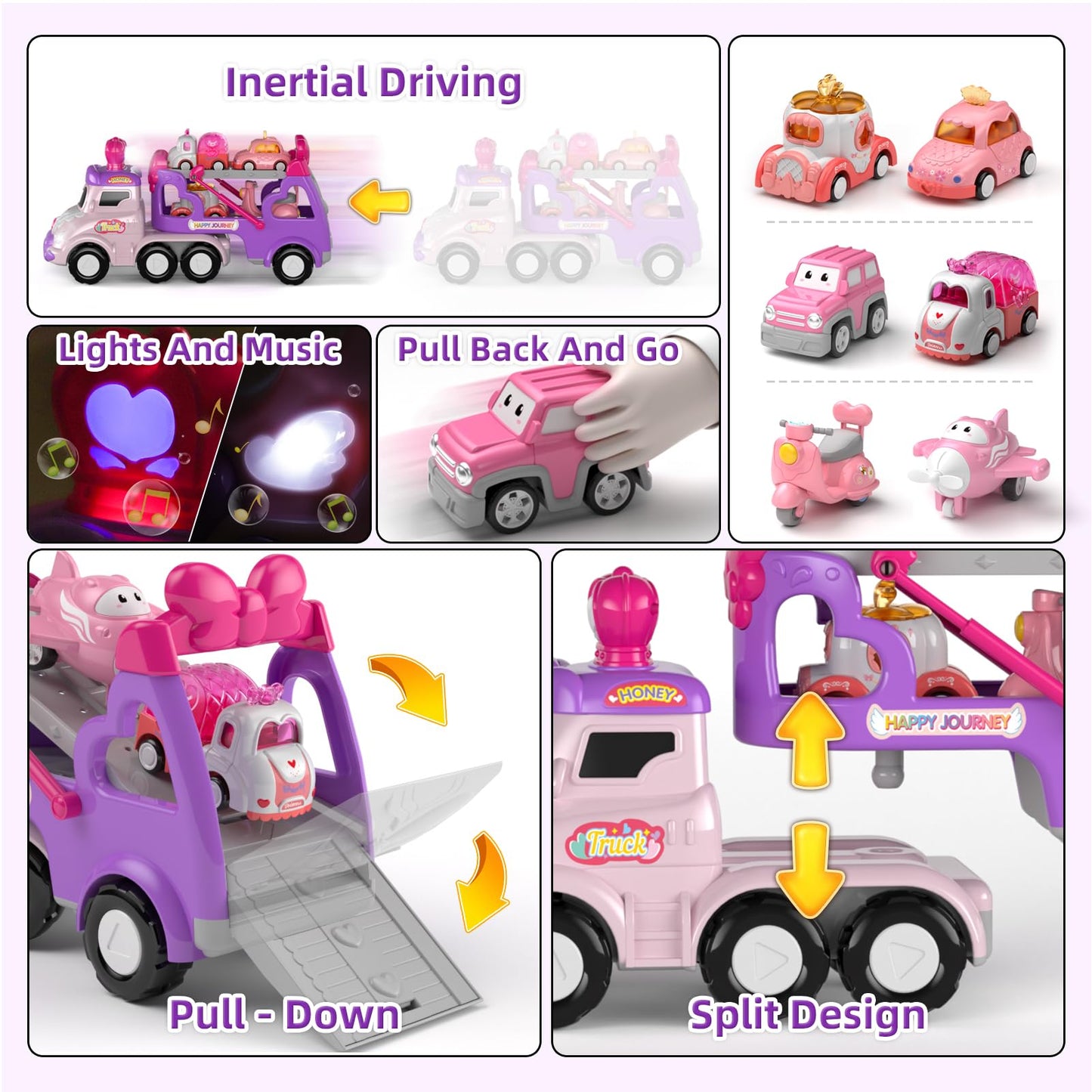 newcrave 7-in-1 Carrier Truck Toy for Toddlers 1–3 | Friction-Powered Cars with Lights & Sound