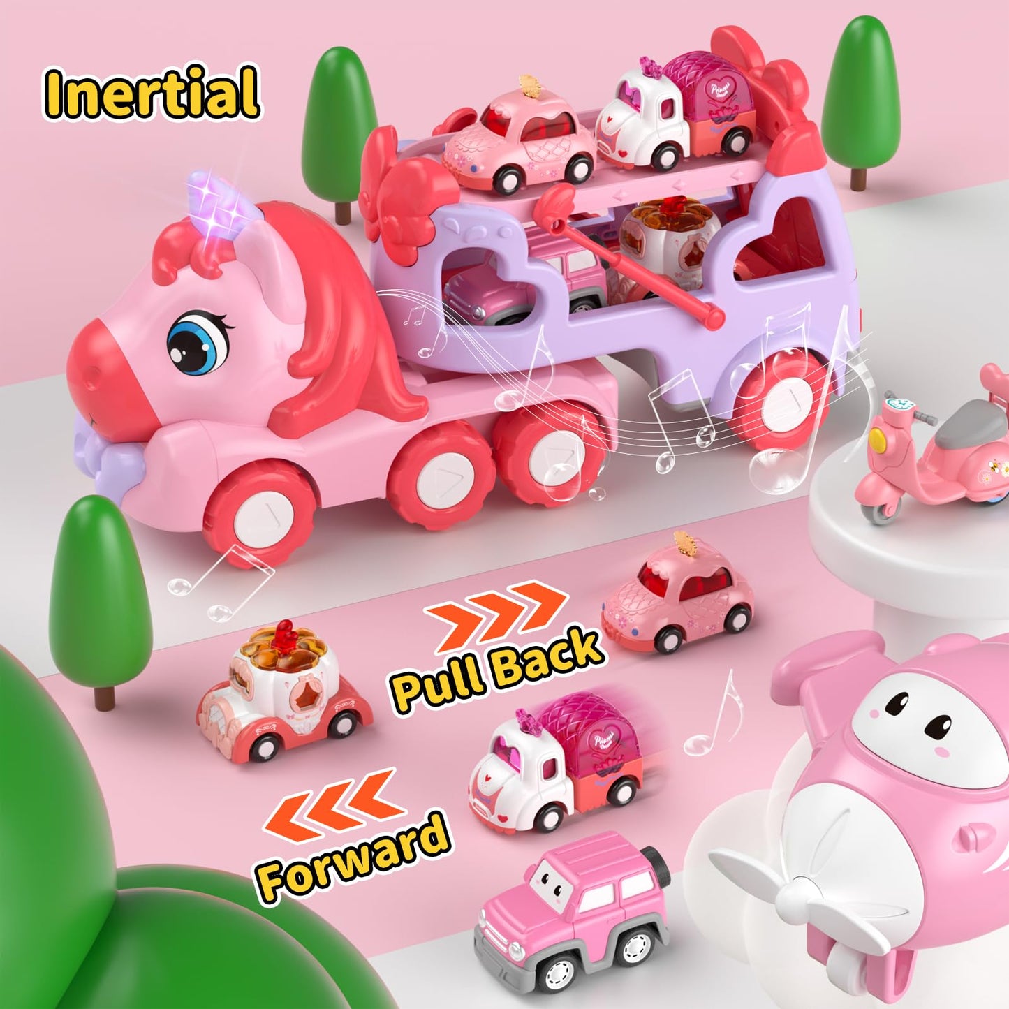Newcrave 7-in-1 Princess Carrier Truck Toys for Toddlers (Age 1-3) — Light, Music & Imaginative Play