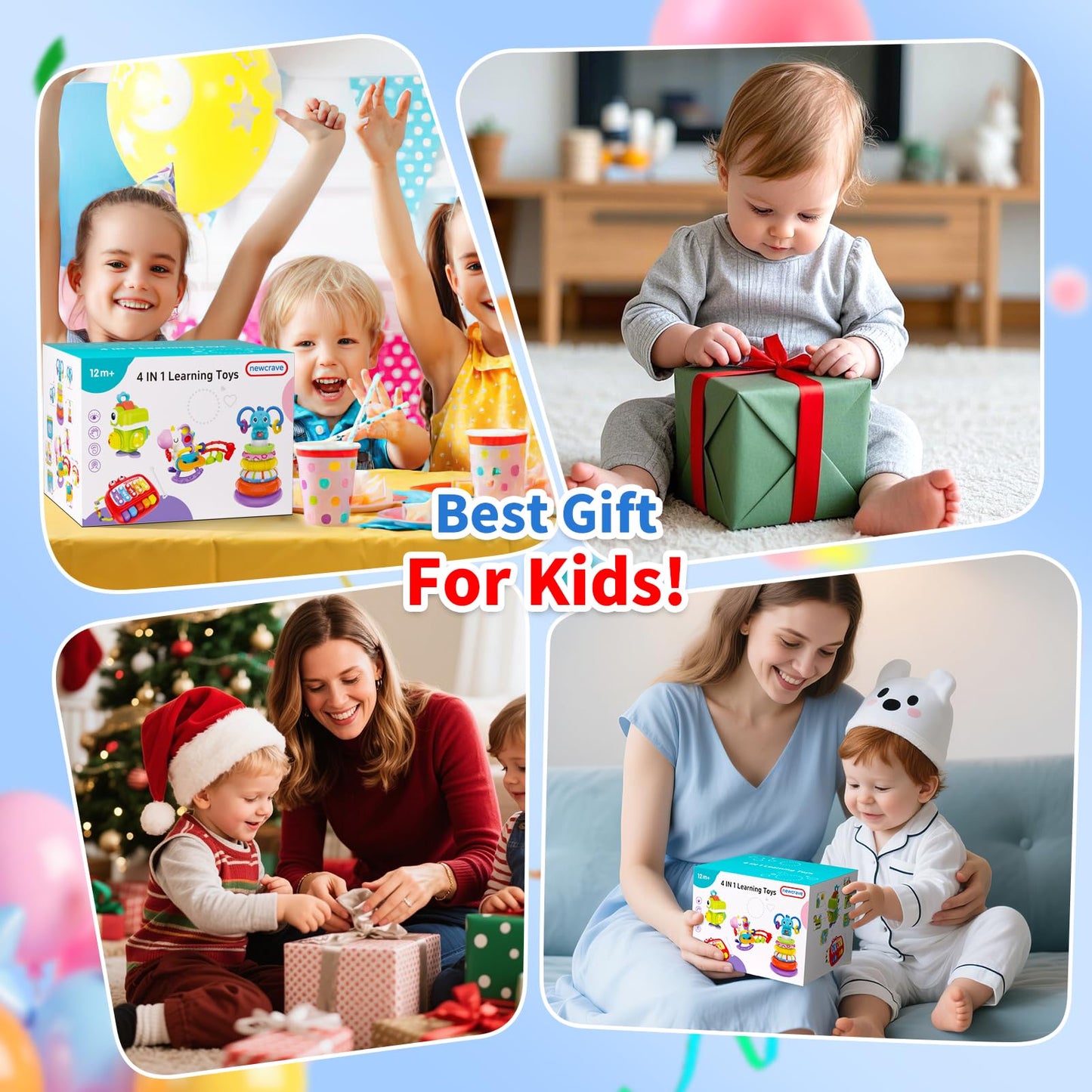 Newcrave 4-in-1 Baby Toys for 6-18 Months | Sensory Stacking & Musical Travel Cube