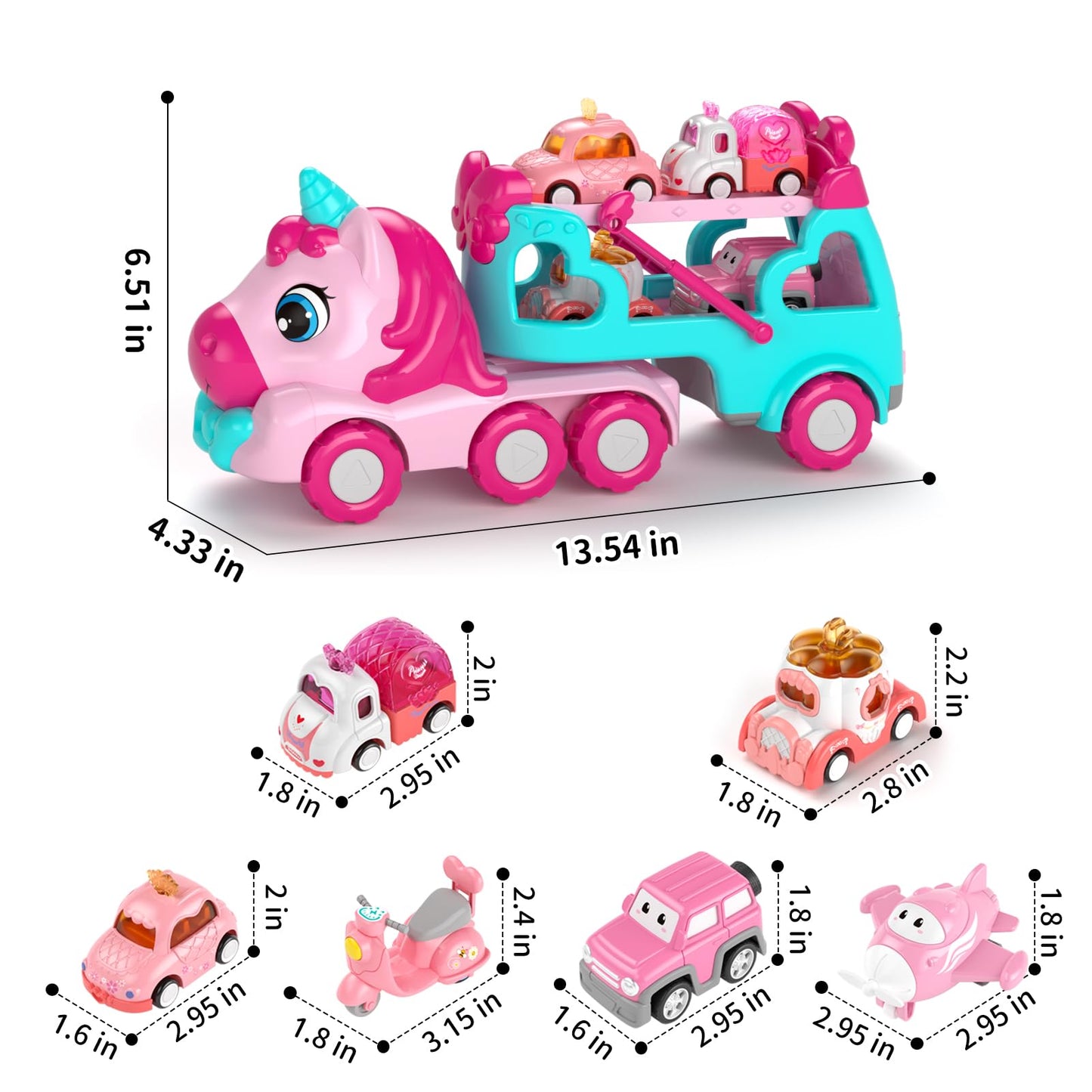 newcrave 7 in 1 Carrier Truck Toys for Toddlers – 6 Mini Cars, Light & Music