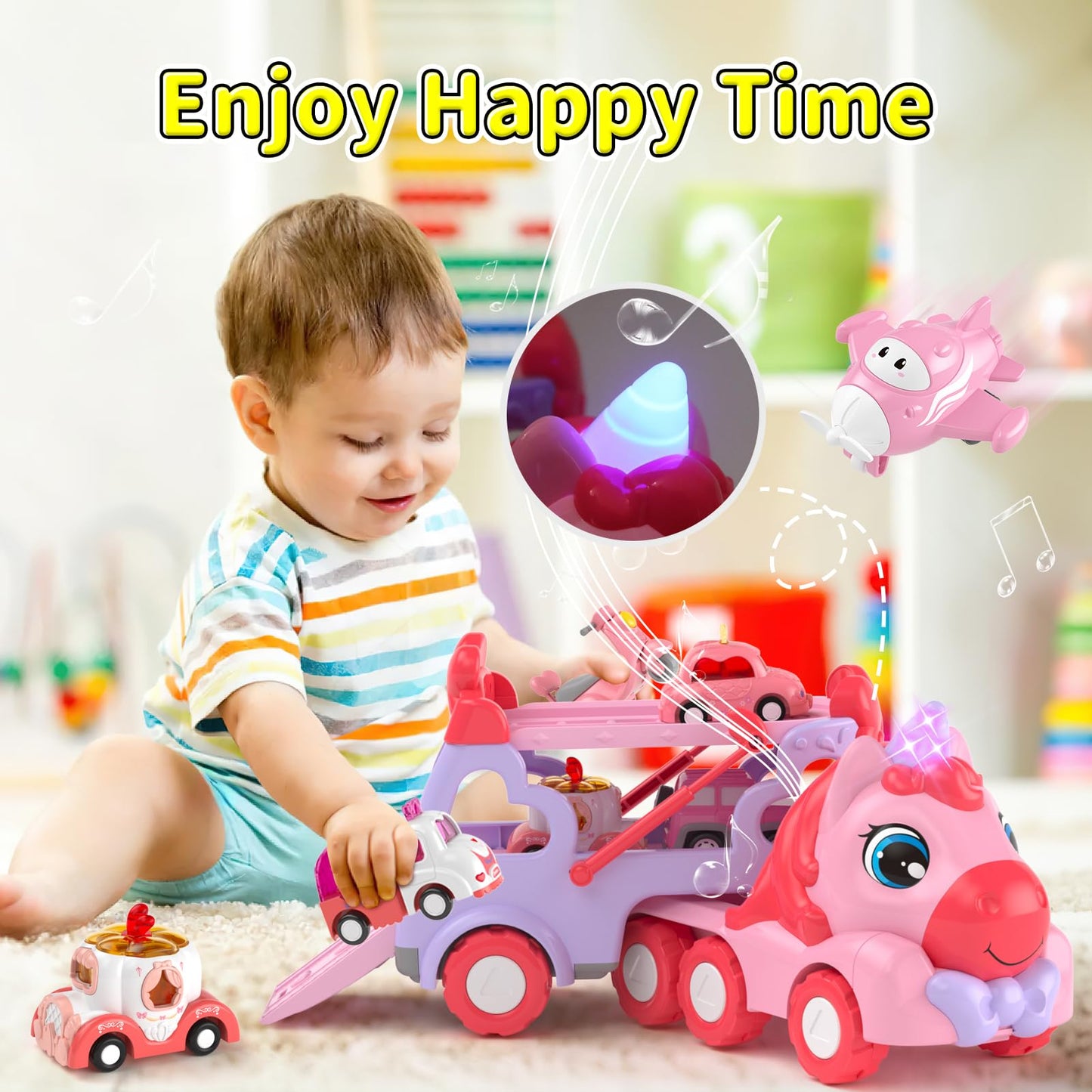 Newcrave 7-in-1 Princess Carrier Truck Toys for Toddlers (Age 1-3) — Light, Music & Imaginative Play