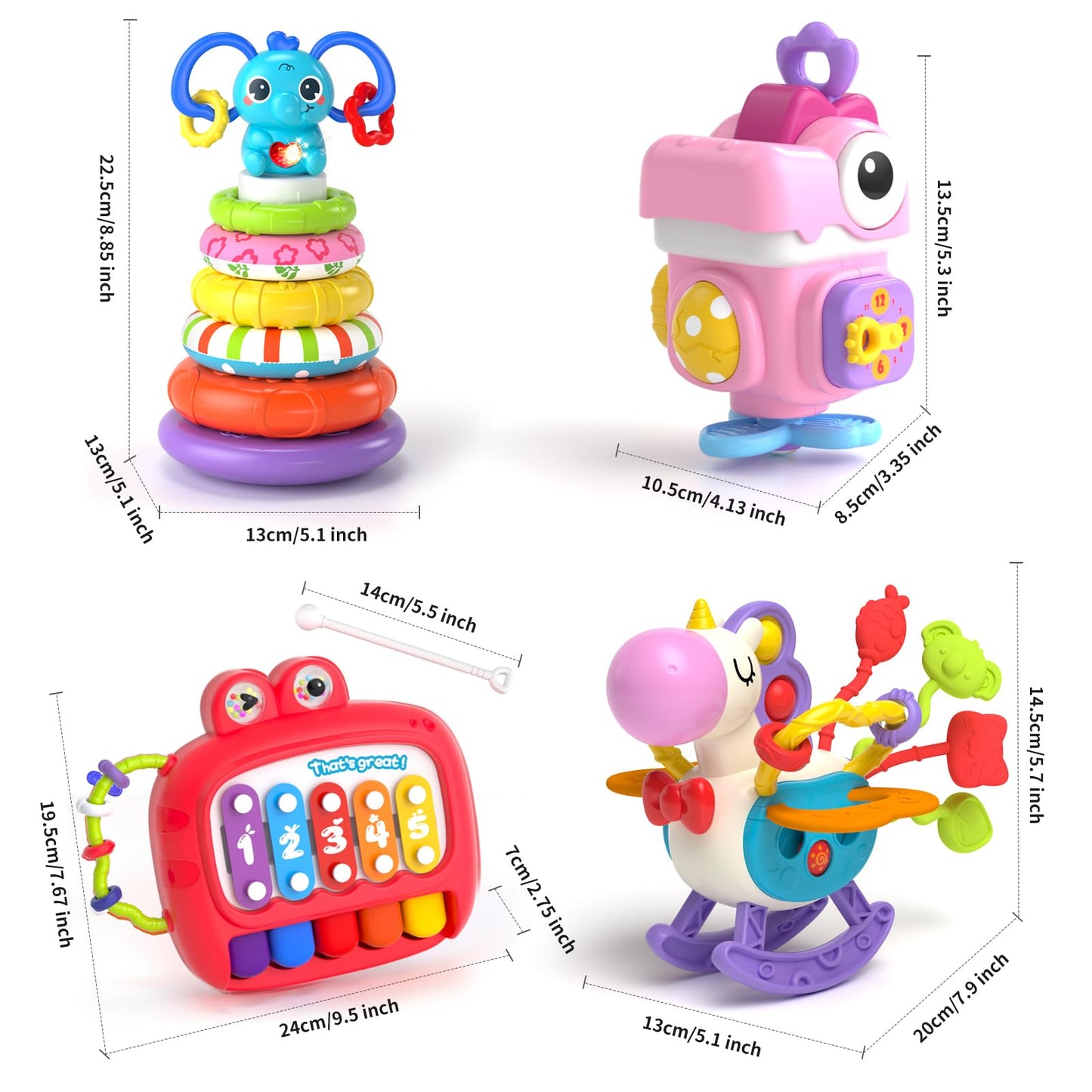 Newcrave 4-in-1 Baby Toys for 6-18 Months | Busy Cube, Piano Xylophone & Stacking Set