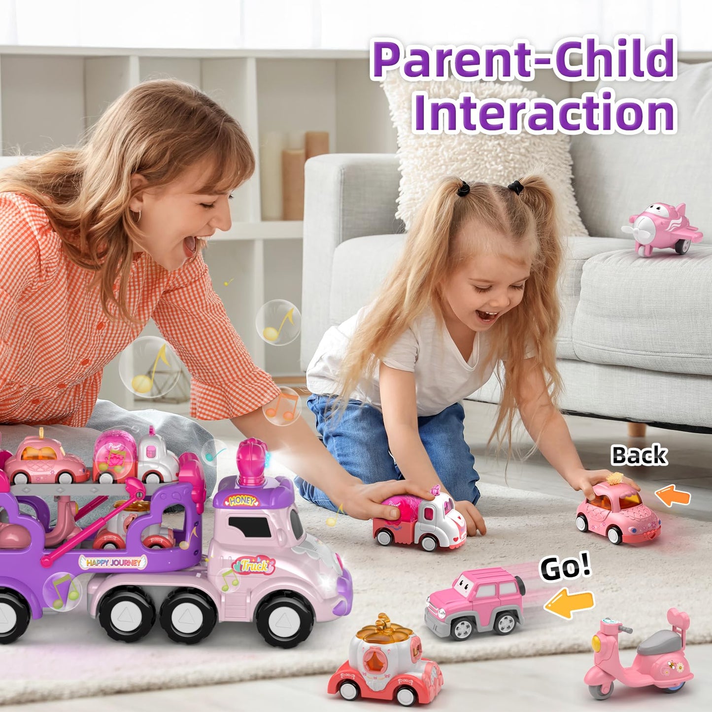 newcrave 7-in-1 Carrier Truck Toy for Toddlers 1–3 | Friction-Powered Cars with Lights & Sound