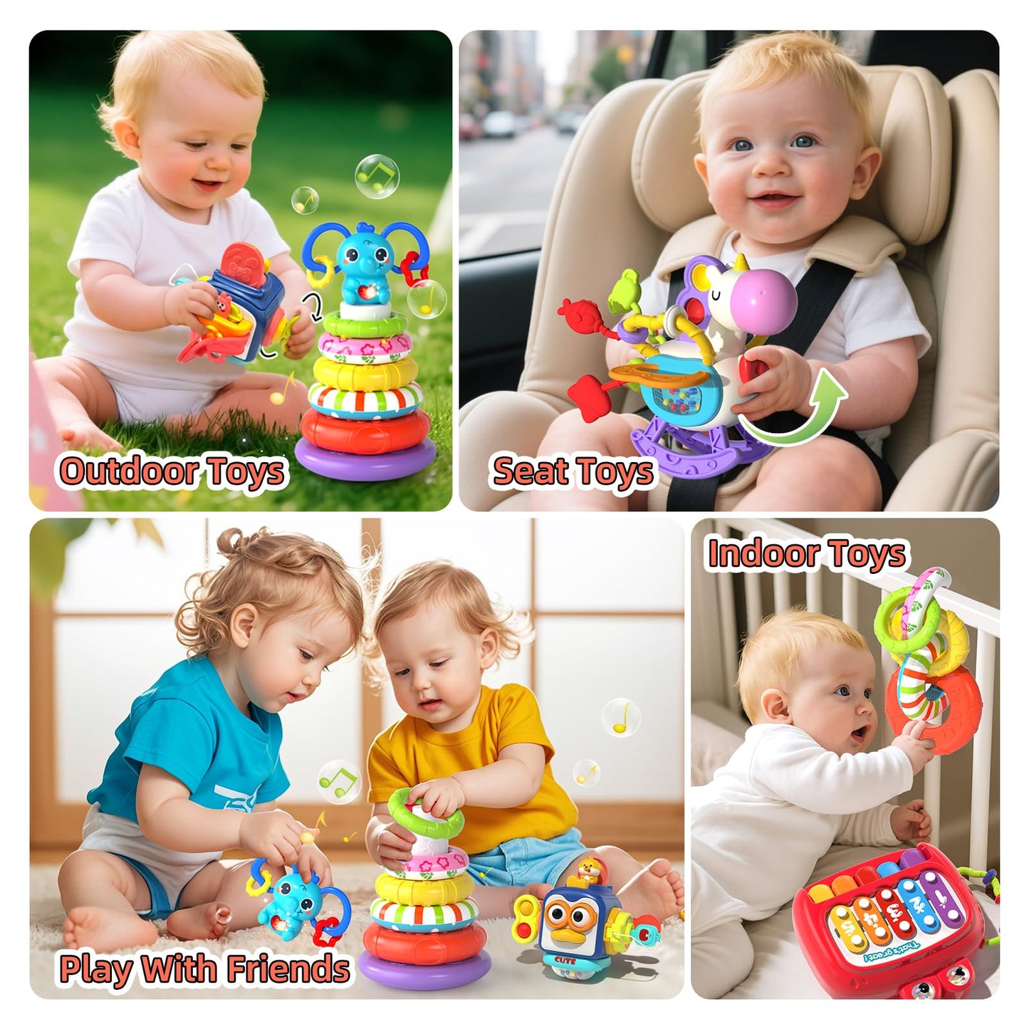 Newcrave 4-in-1 Baby Toys for 6-12 Months | Sensory, Stacking & Piano Xylophone Toy