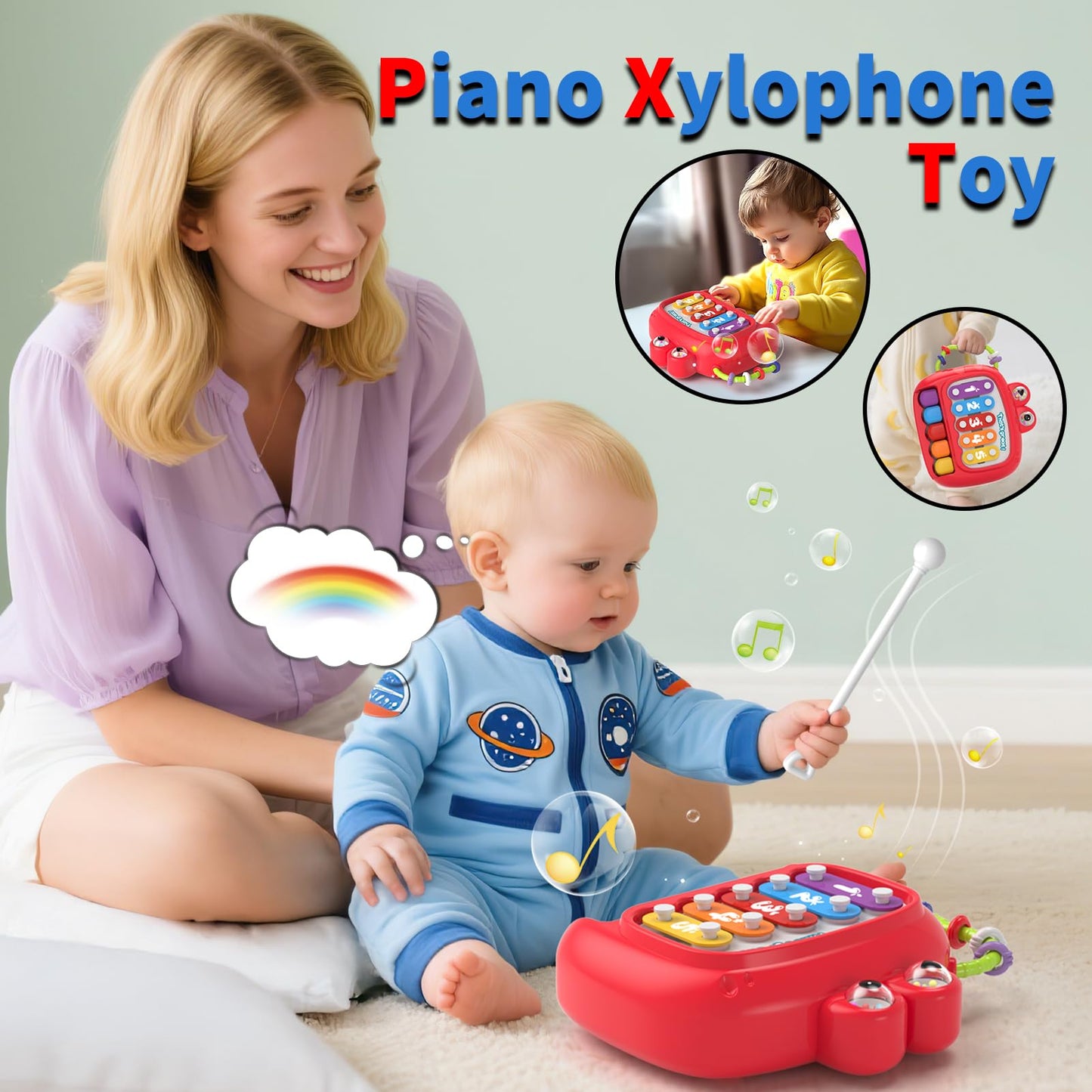 Newcrave 4-in-1 Baby Toys for 6-18 Months | Sensory Stacking & Musical Travel Cube