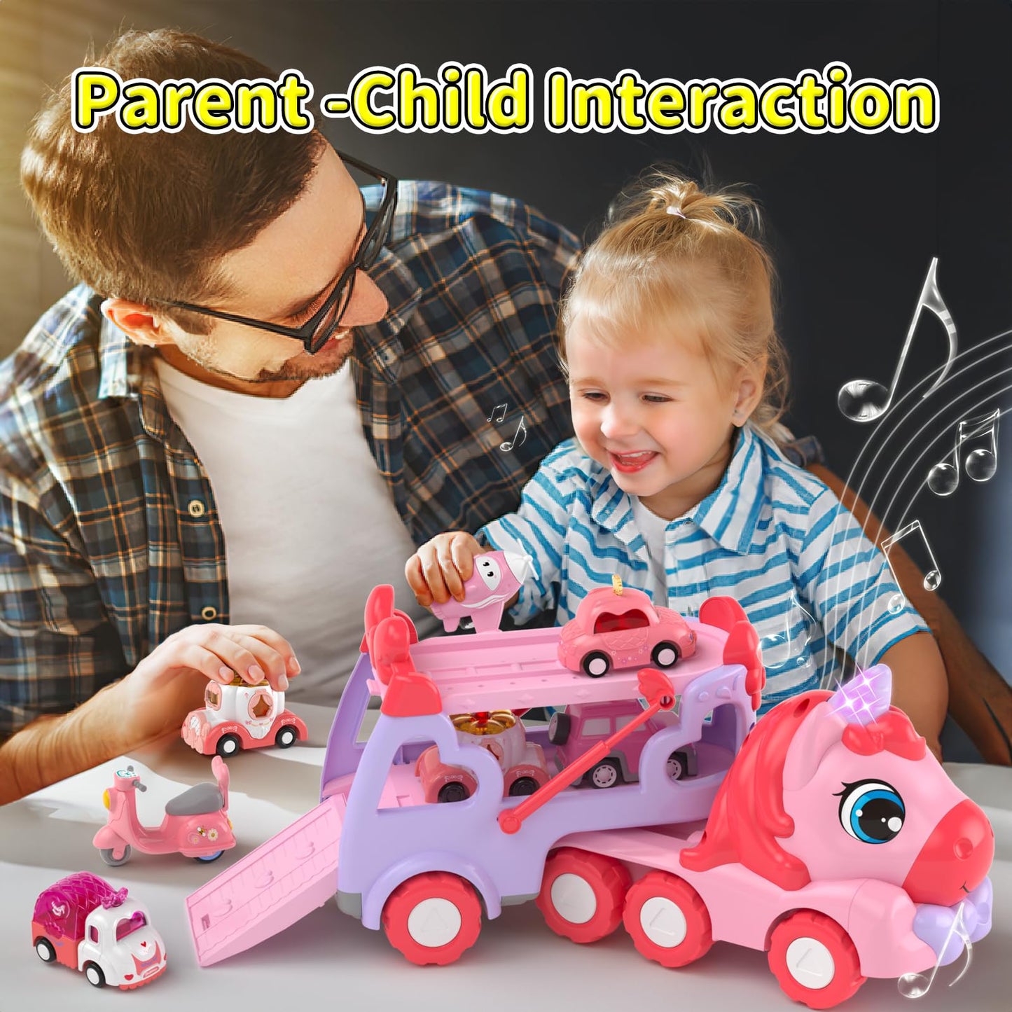 Newcrave 7-in-1 Princess Carrier Truck Toys for Toddlers (Age 1-3) — Light, Music & Imaginative Play