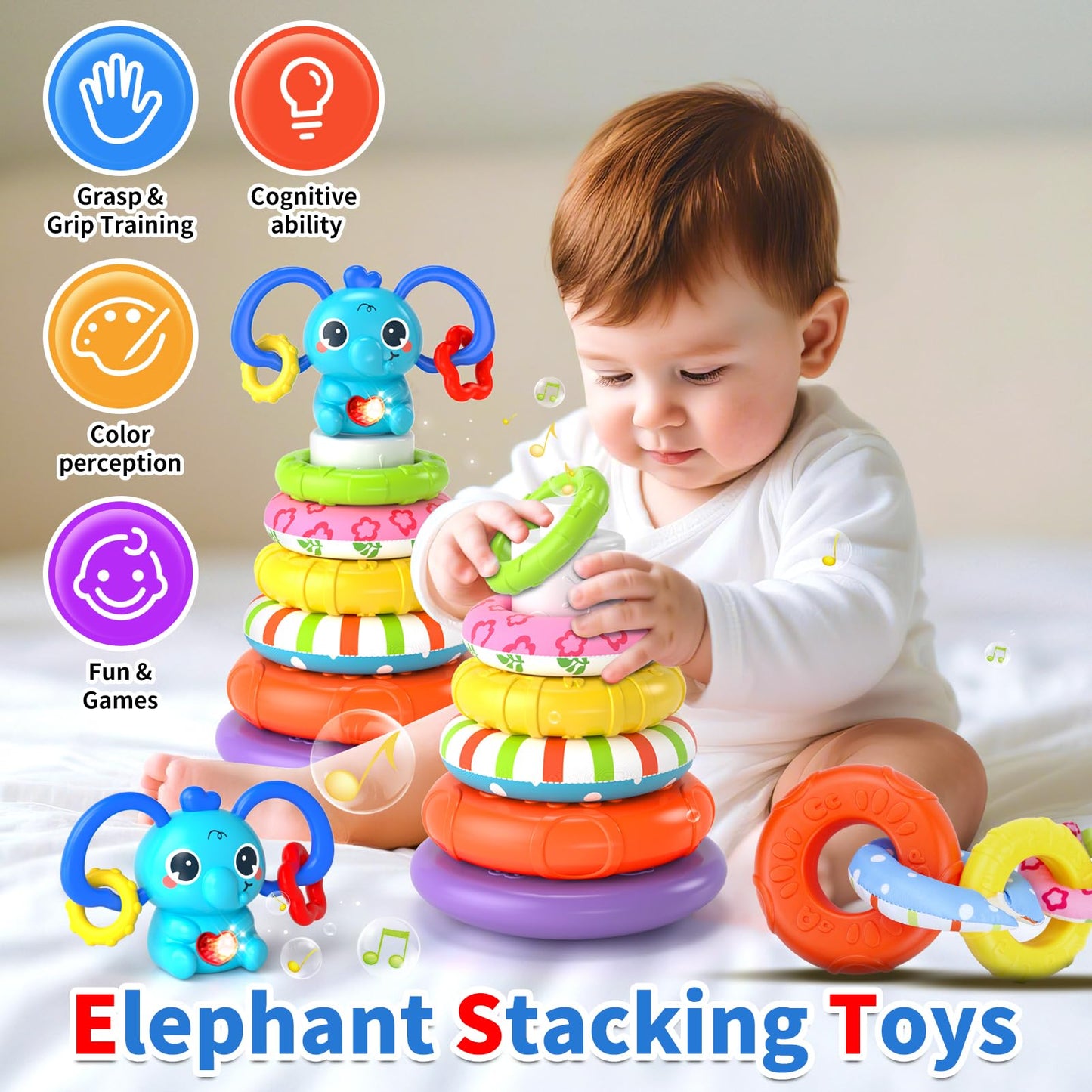 Newcrave 4-in-1 Baby Toys for 6-18 Months | Sensory Stacking & Musical Travel Cube