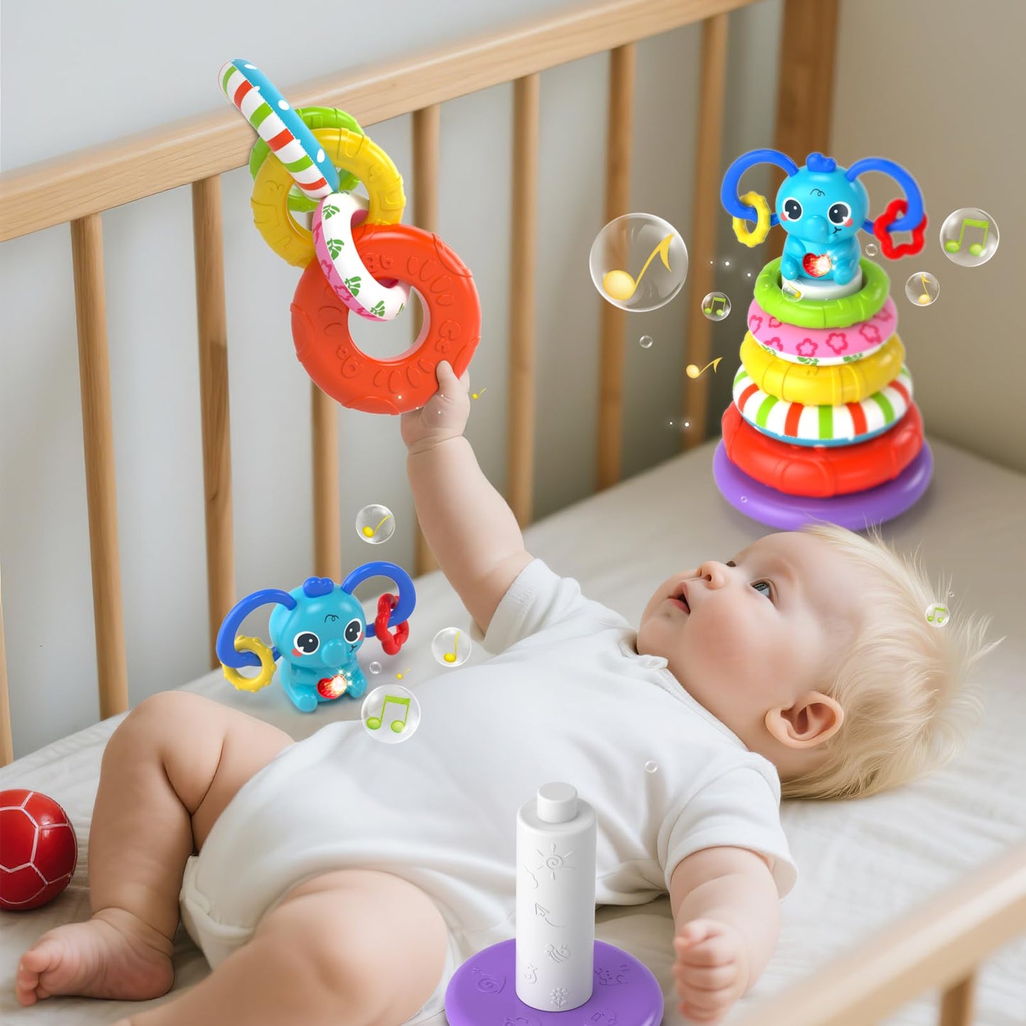 Newcrave 4-in-1 Baby Toys for 6-18 Months | Sensory Stacking & Musical Travel Cube
