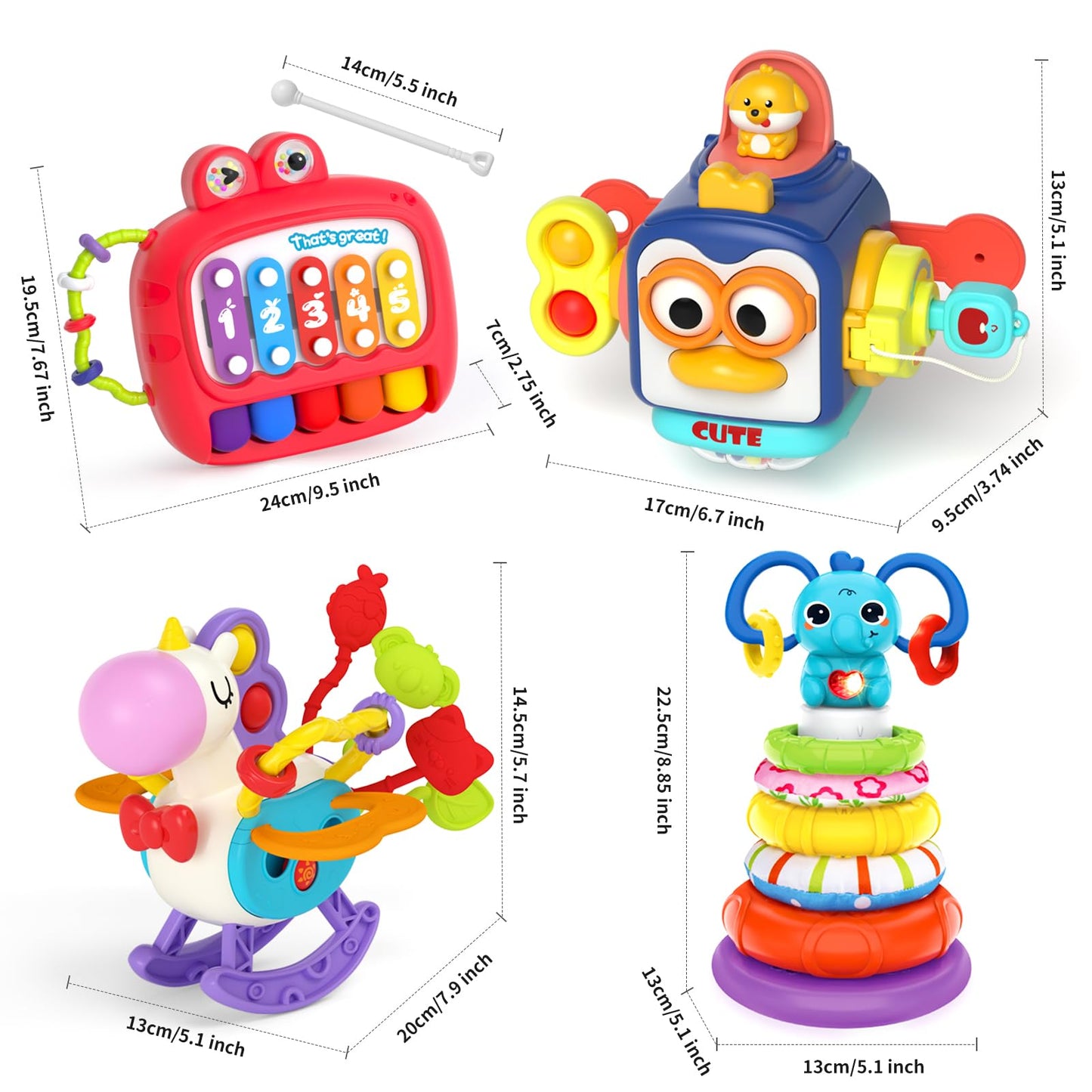 Newcrave 4-in-1 Baby Toys for 6-12 Months | Sensory, Stacking & Piano Xylophone Toy