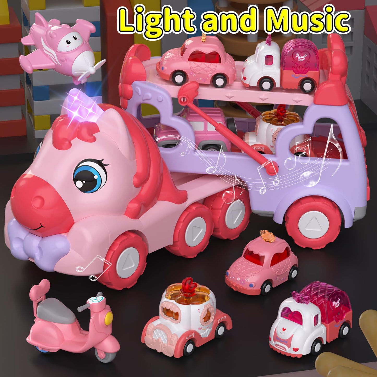 Newcrave 7-in-1 Princess Carrier Truck Toys for Toddlers (Age 1-3) — Light, Music & Imaginative Play