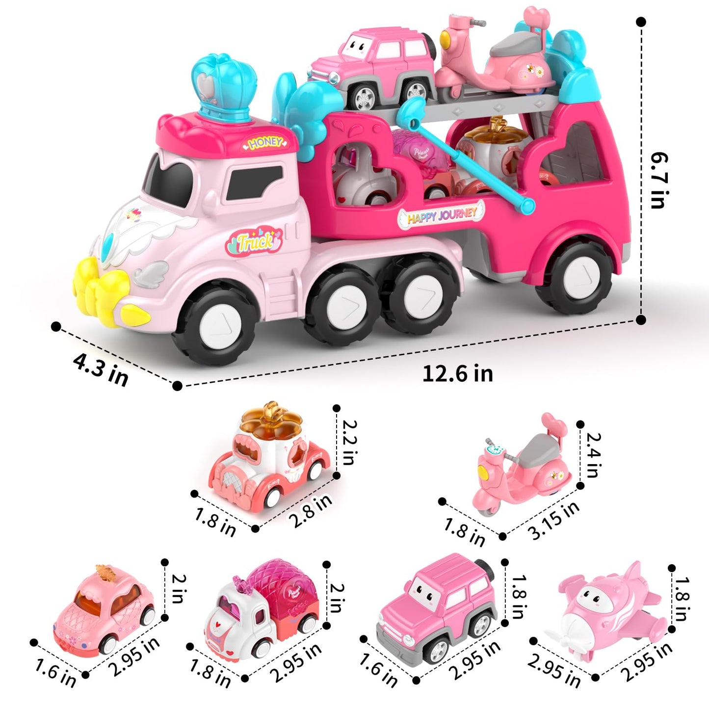 Newcrave 7-in-1 Carrier Truck Toy for 1–3 Year Old Girls – Friction-Powered, Light & Music
