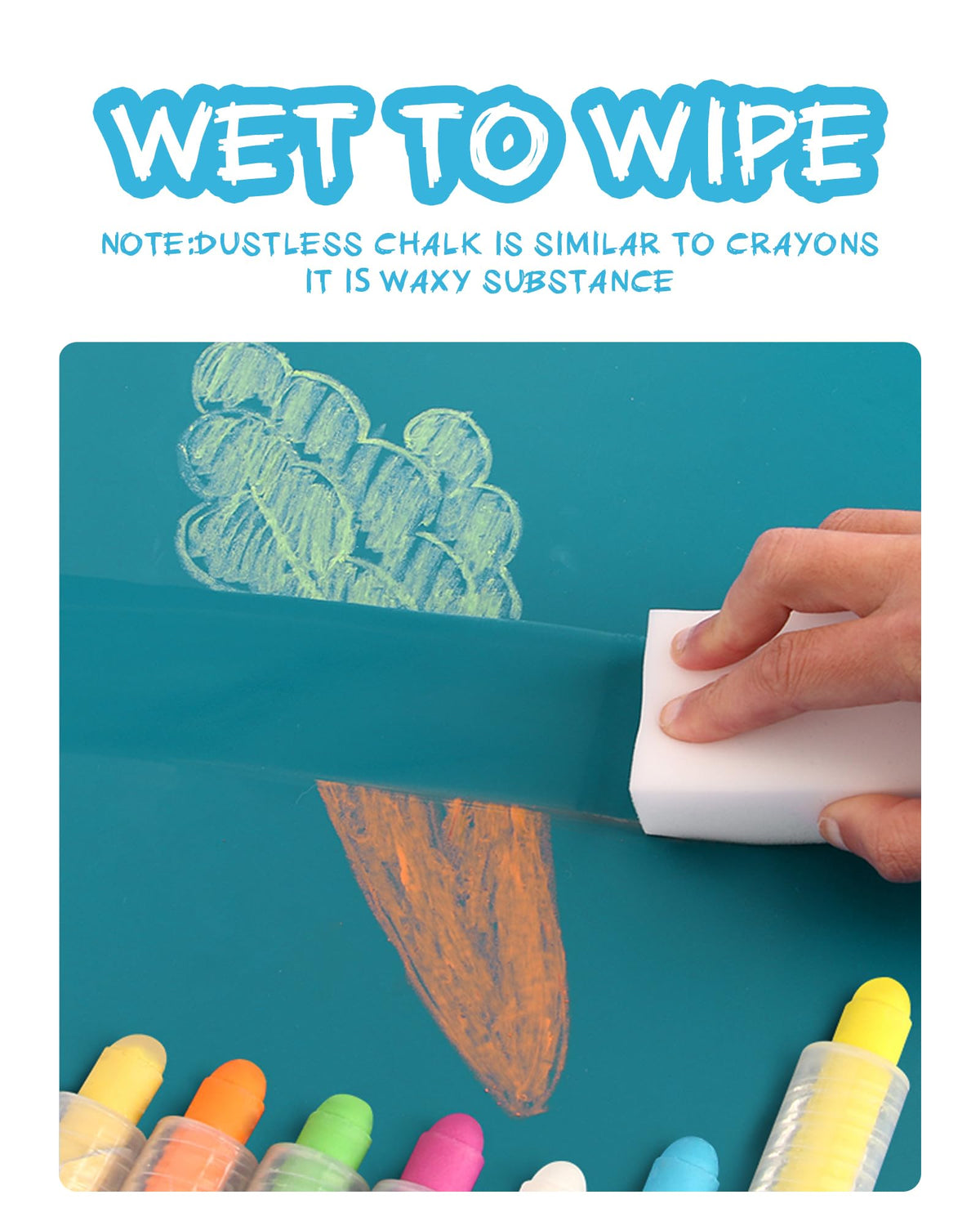 NewFamily Chalk 6pcs Dustless Washable Chalks with Holder – Safe, Mess-Free Art for Kids