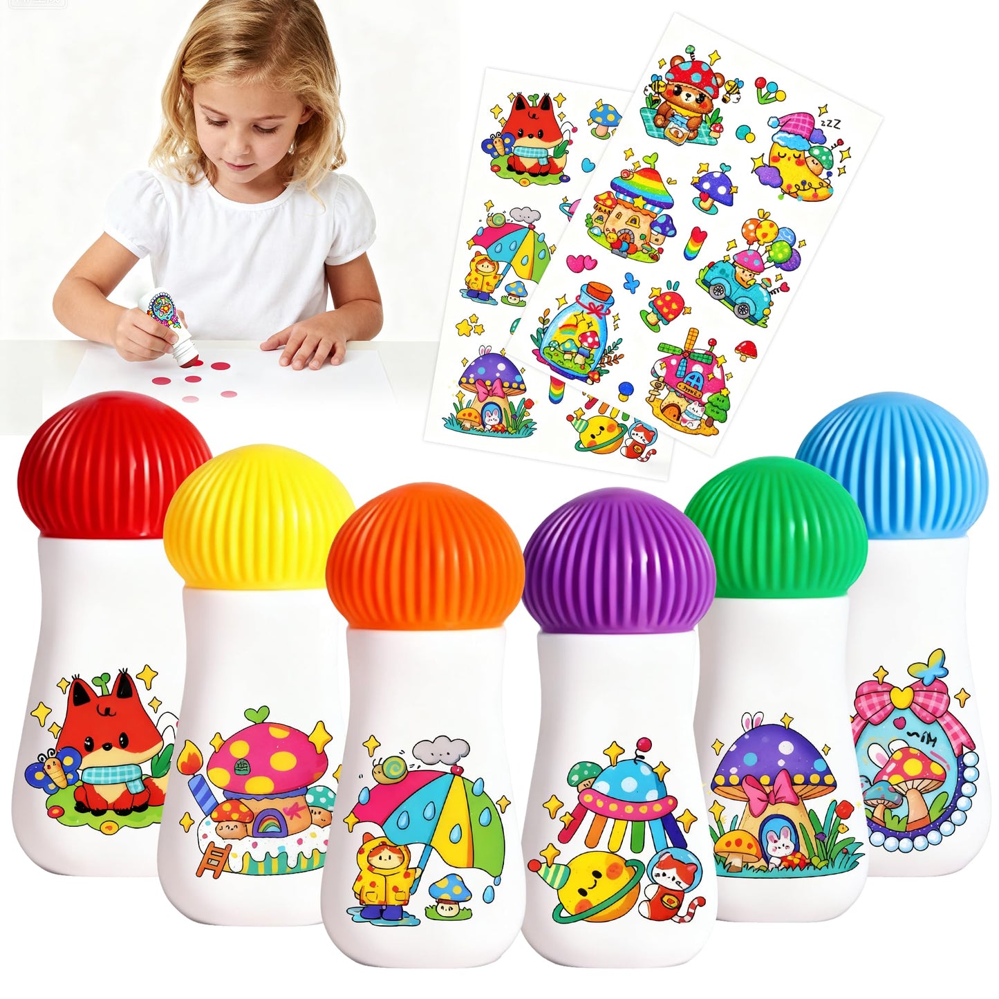NewFamily DIY Washable Dot Markers – 6-Pack Mushroom Markers for Toddlers