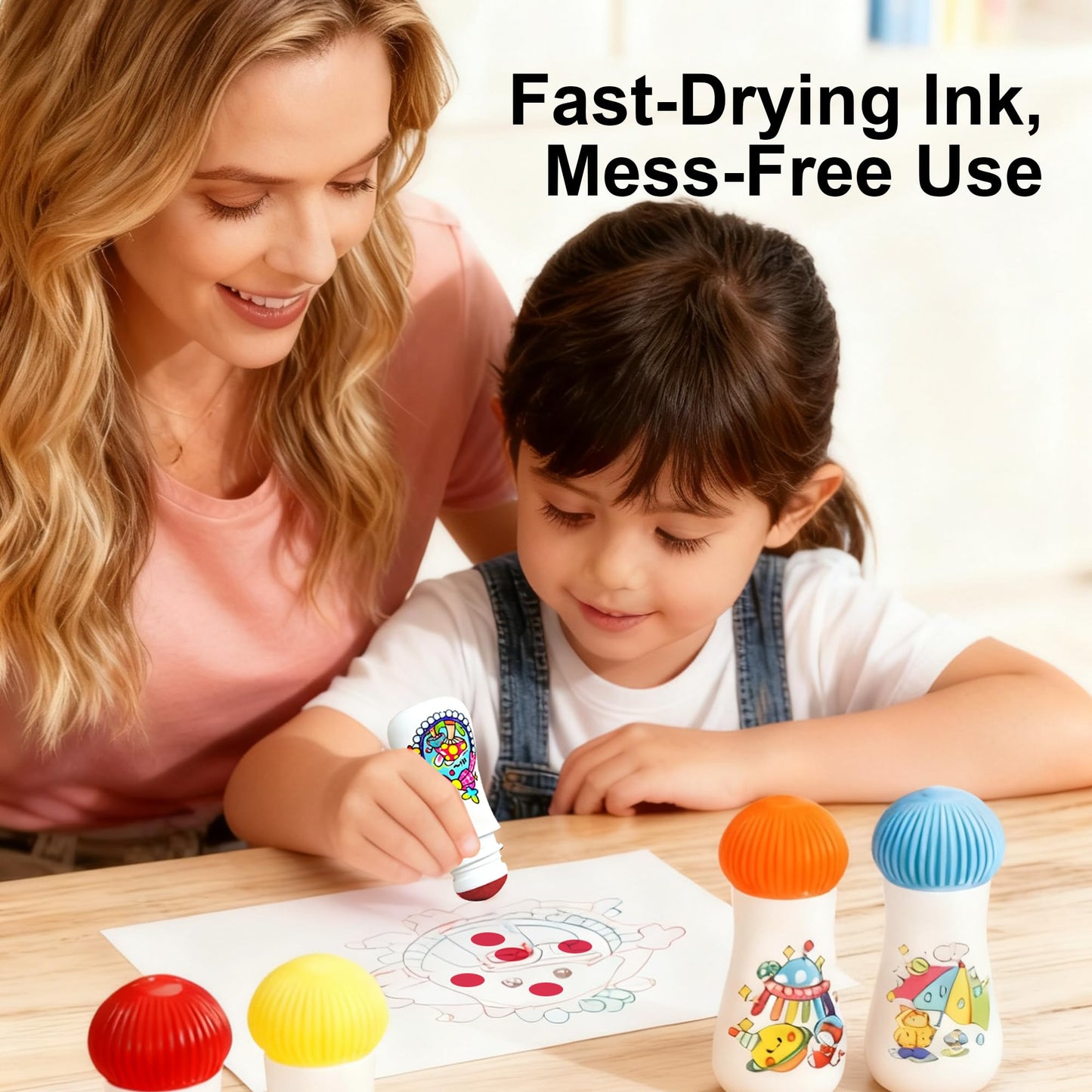 NewFamily DIY Washable Dot Markers – 6-Pack Mushroom Markers for Toddlers