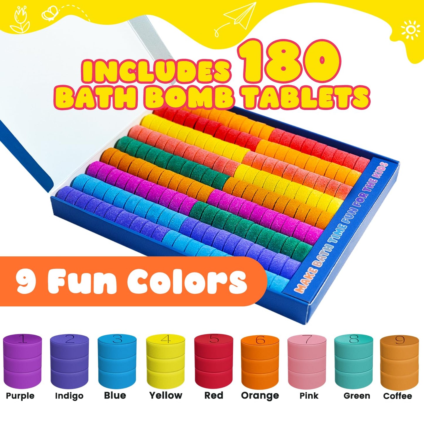 NEWFEIFAN Bath Bombs for Kids – 180 Color Tablets for Creative Bath Art