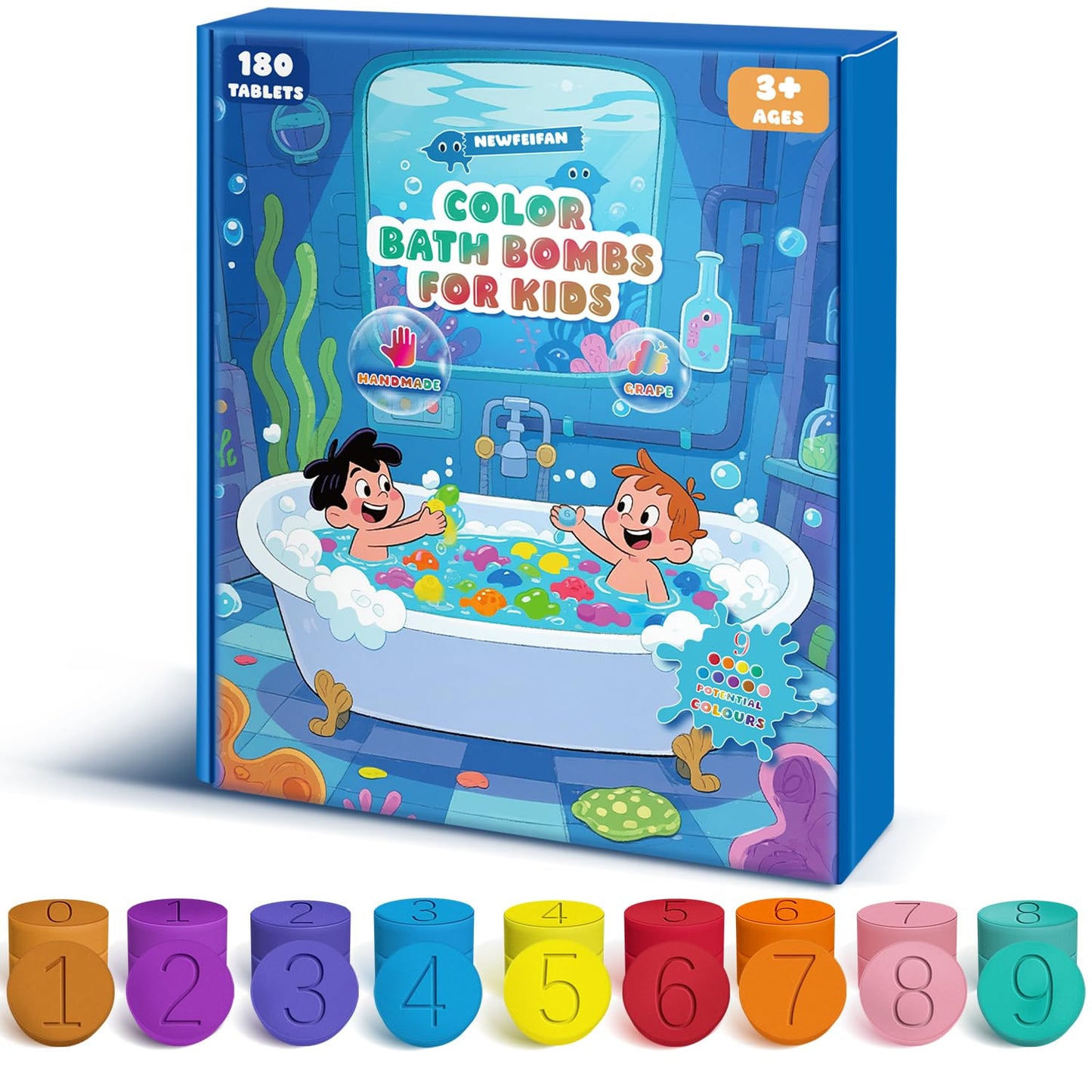 NEWFEIFAN Bath Bombs for Kids – 180 Color Tablets for Creative Bath Art