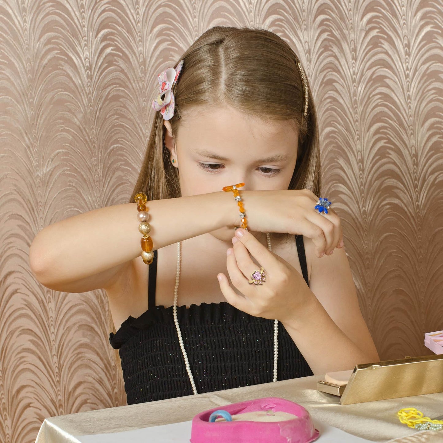 NEWITIN 7-Piece Cute Rings for Girls — Adjustable Crystal Dress-Up Set