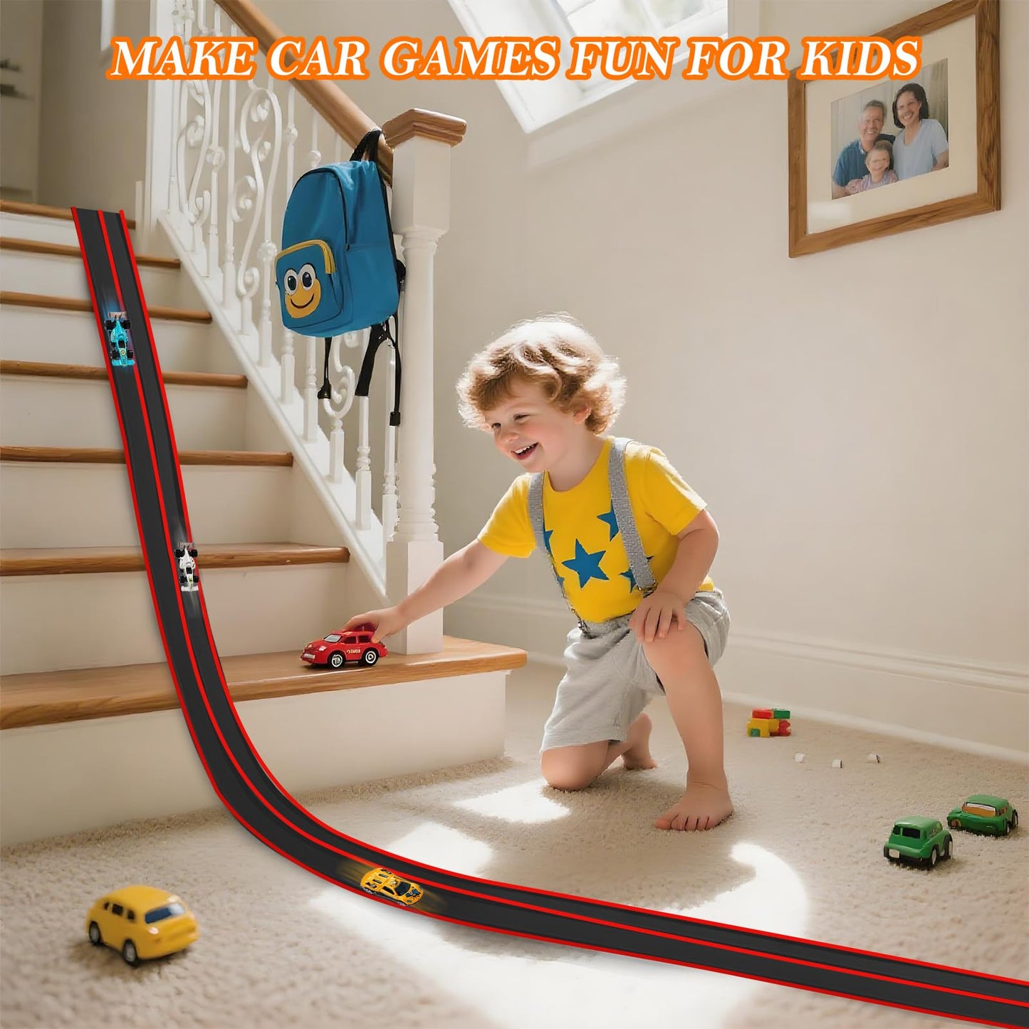 Newmkr 15 Ft Flexible Race Track for Kids 3+ – Portable Roll-Up Track with Cars & Storage