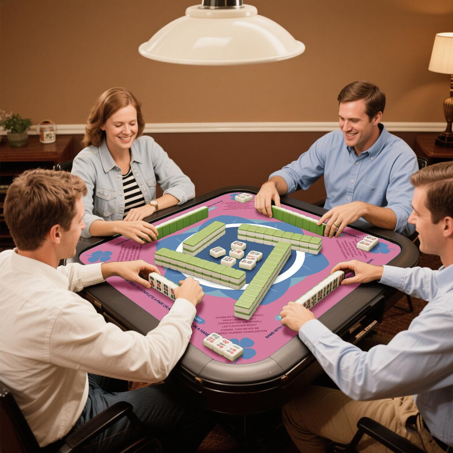 Newoh Mahjong Mat 32x32 Inch Neoprene Table Cover with Rules — Non-Slip, Noise-Reducing, Portable