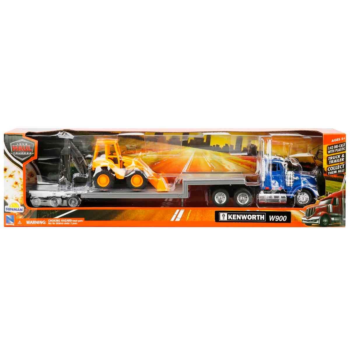 NewRay 1:43 Trailer Kenworth W900 with Backhoe Loader – 1:43 Scale Die-Cast Replica
