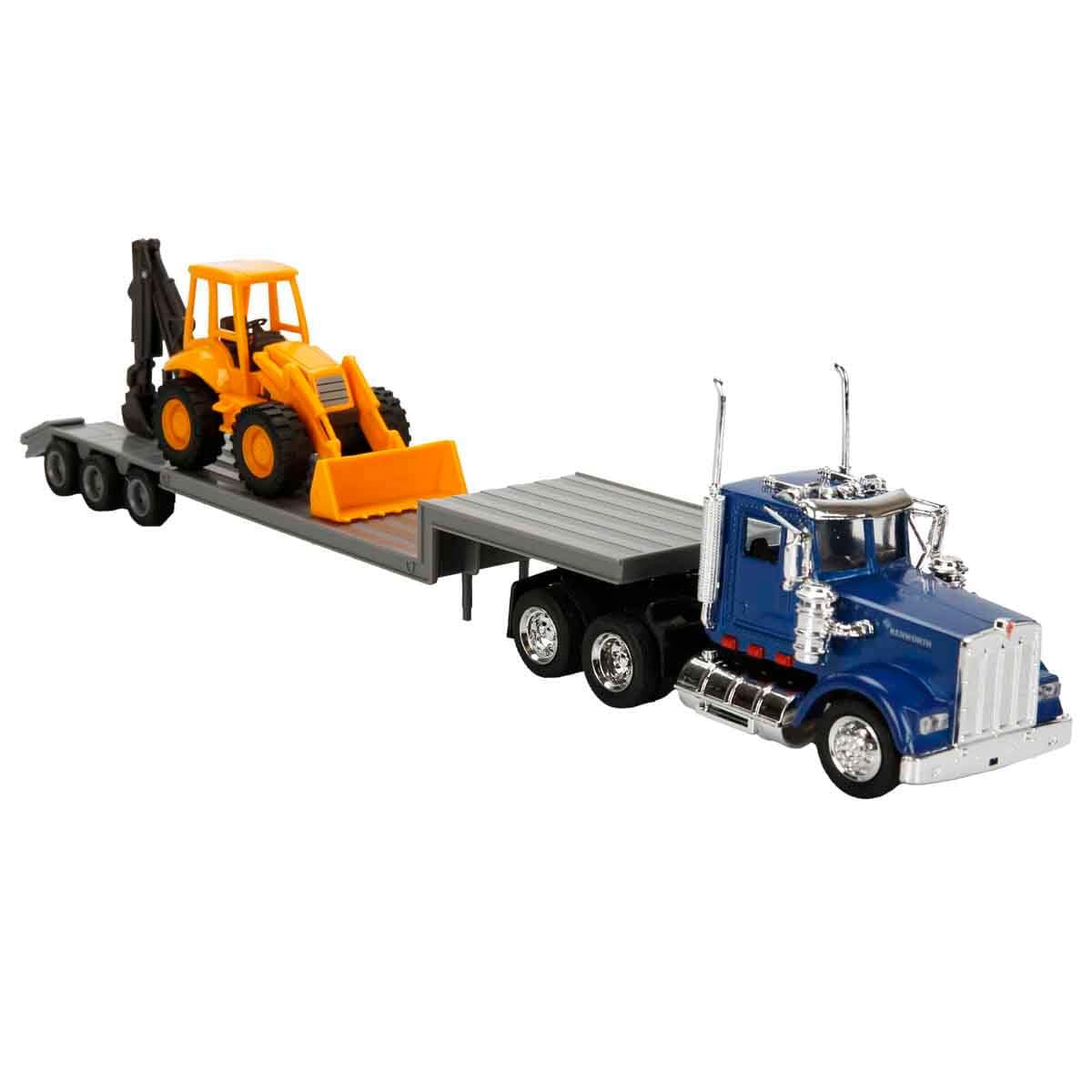 NewRay 1:43 Trailer Kenworth W900 with Backhoe Loader – 1:43 Scale Die-Cast Replica