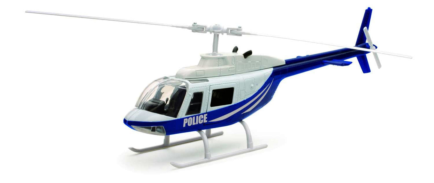 NewRay Bell 206 Helicopter Diecast Model – Police Sky Pilot Series, 1:34 Scale, Dark Blue & White