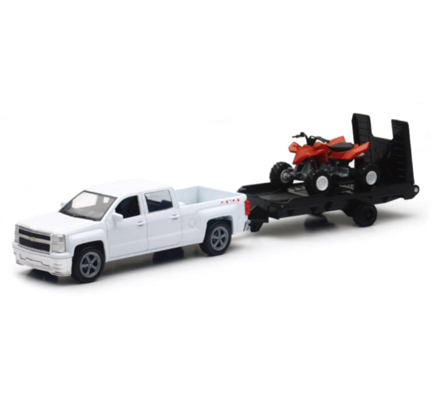 NewRay 1:43 Chevy Silverado with Trailer & Dirt Bike | Die-Cast Toy Vehicle