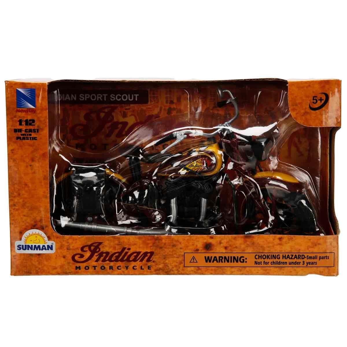 NewRay Indian Sport Scout 1934 – 1:12 Diecast Model (Brown & Tan)