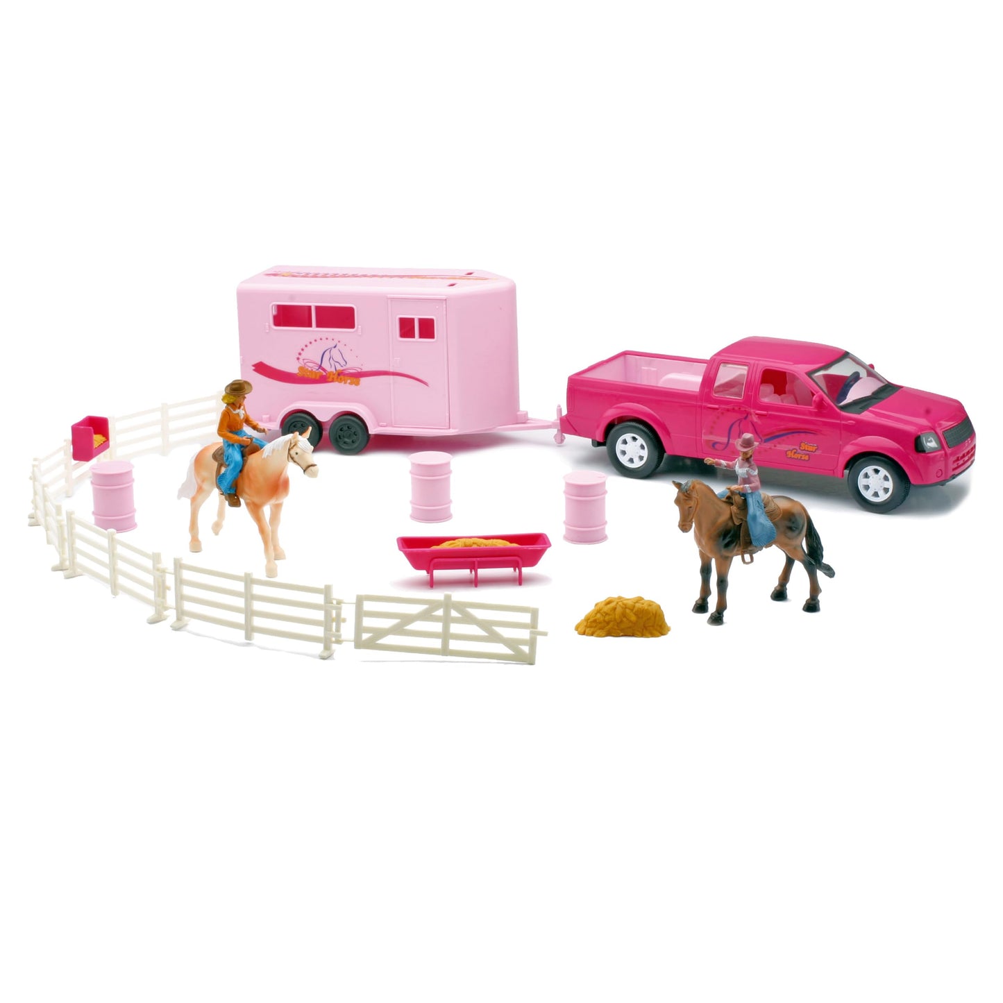 NewRay Pink Pickup Truck & Horse Trailer Set – 1:18 Scale Playset
