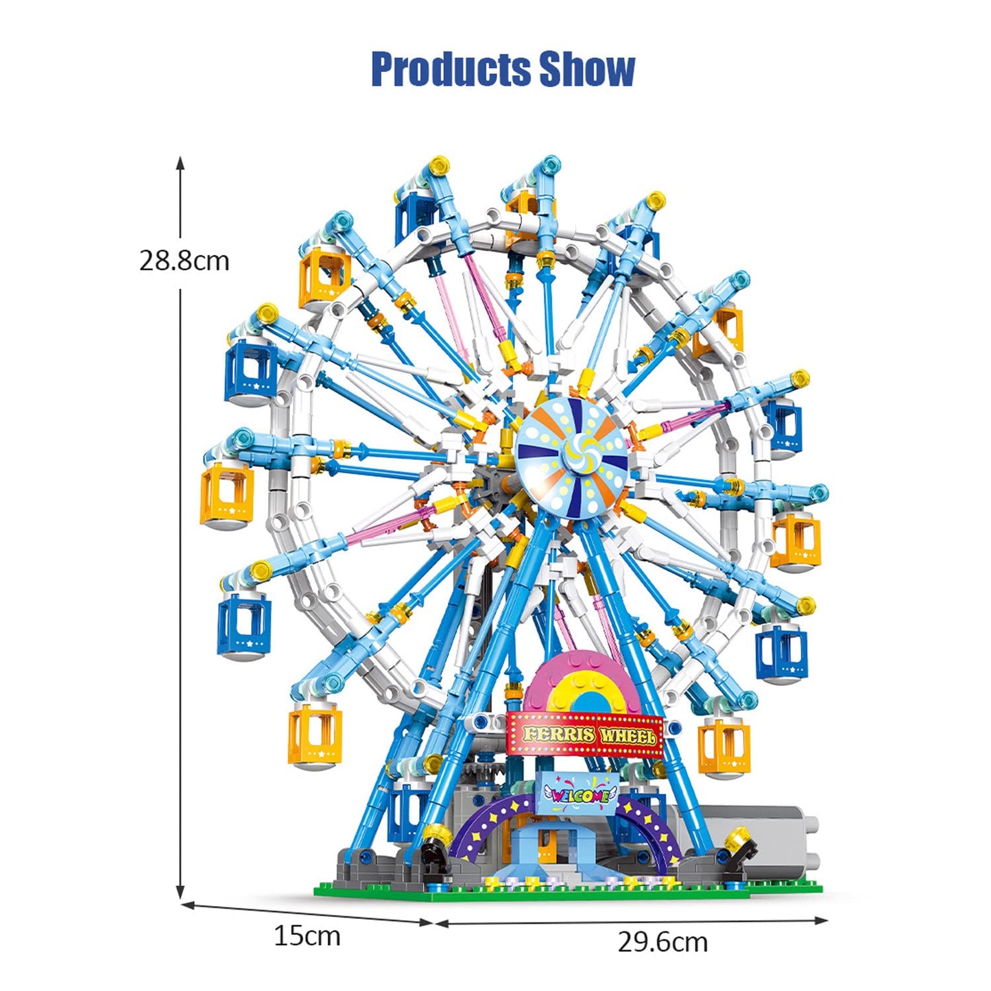 NEWRICE Rotating Ferris Wheel Building Kit with Lights – 870 Pieces, Spin & Glow, for 6+