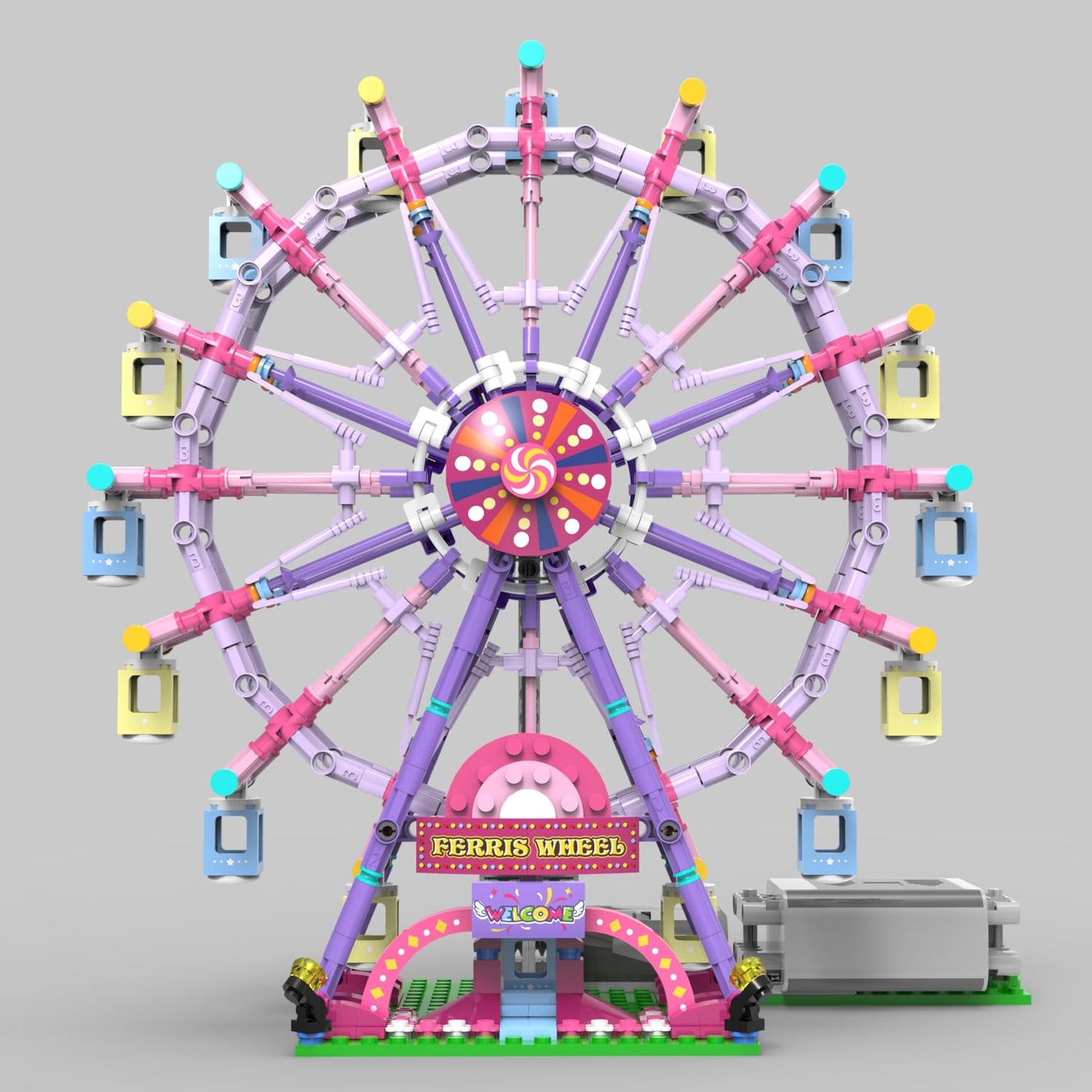 NEWRICE Rotating Ferris Wheel Building Kit with Lights – Pink, 870 Pieces, Amusement Park Construction Toy for 6+